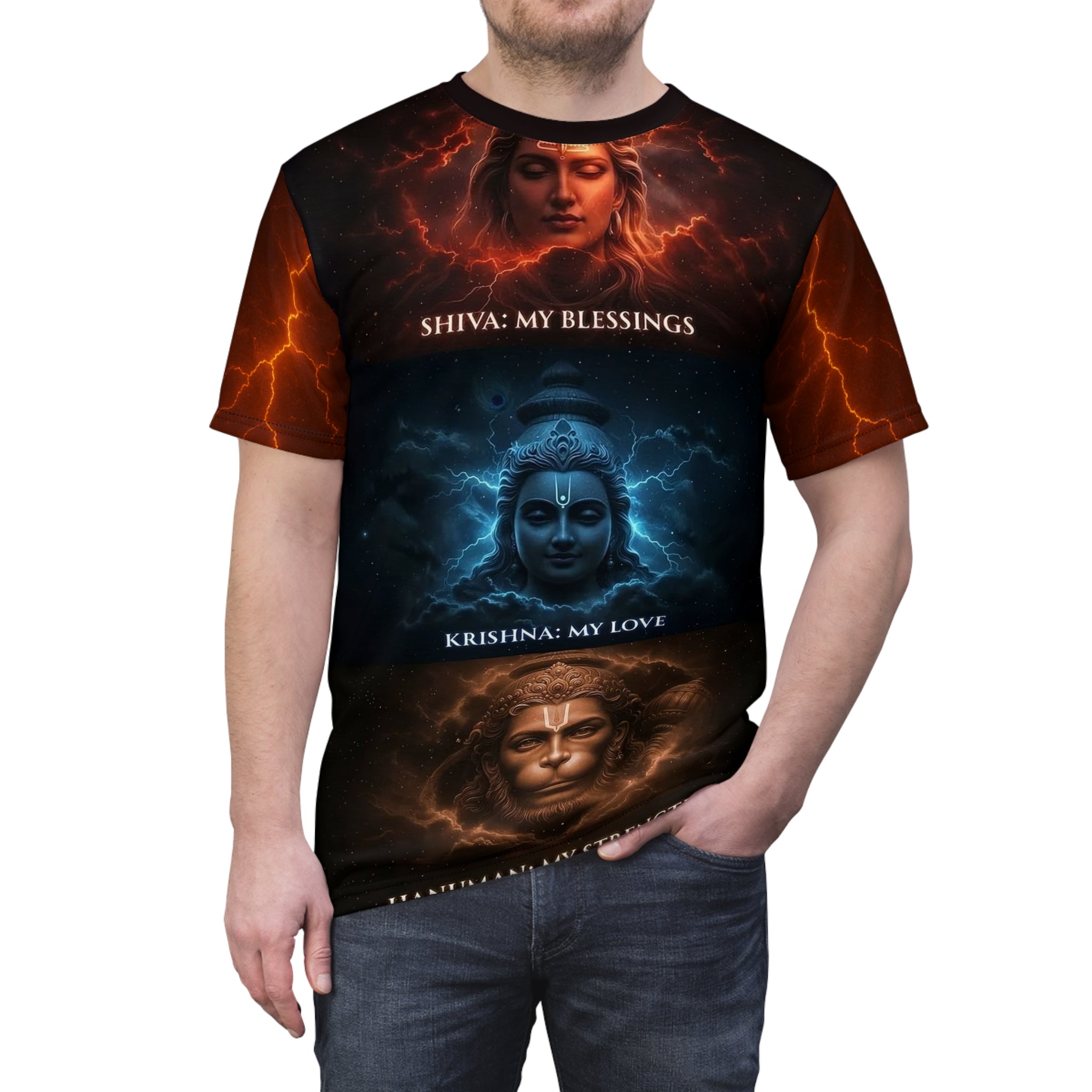 Shiva Krishna Hanuman Jyotirlinga Spiritual Graphic Tee.