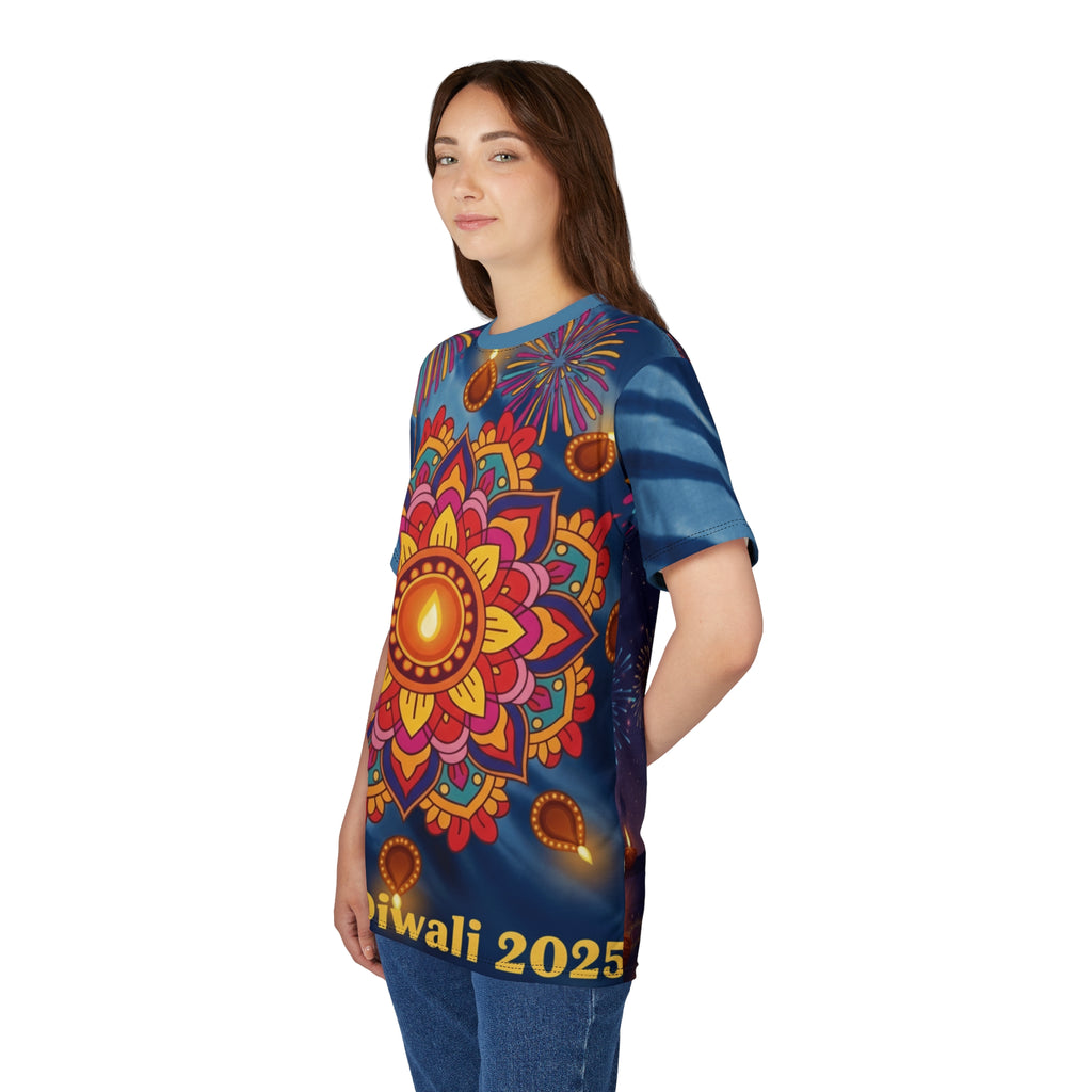 Vibrant Diwali Unisex T-Shirt – Colorful Festive AOP Tee, Cultural Celebration Shirt & Perfect Gift for Diwali.