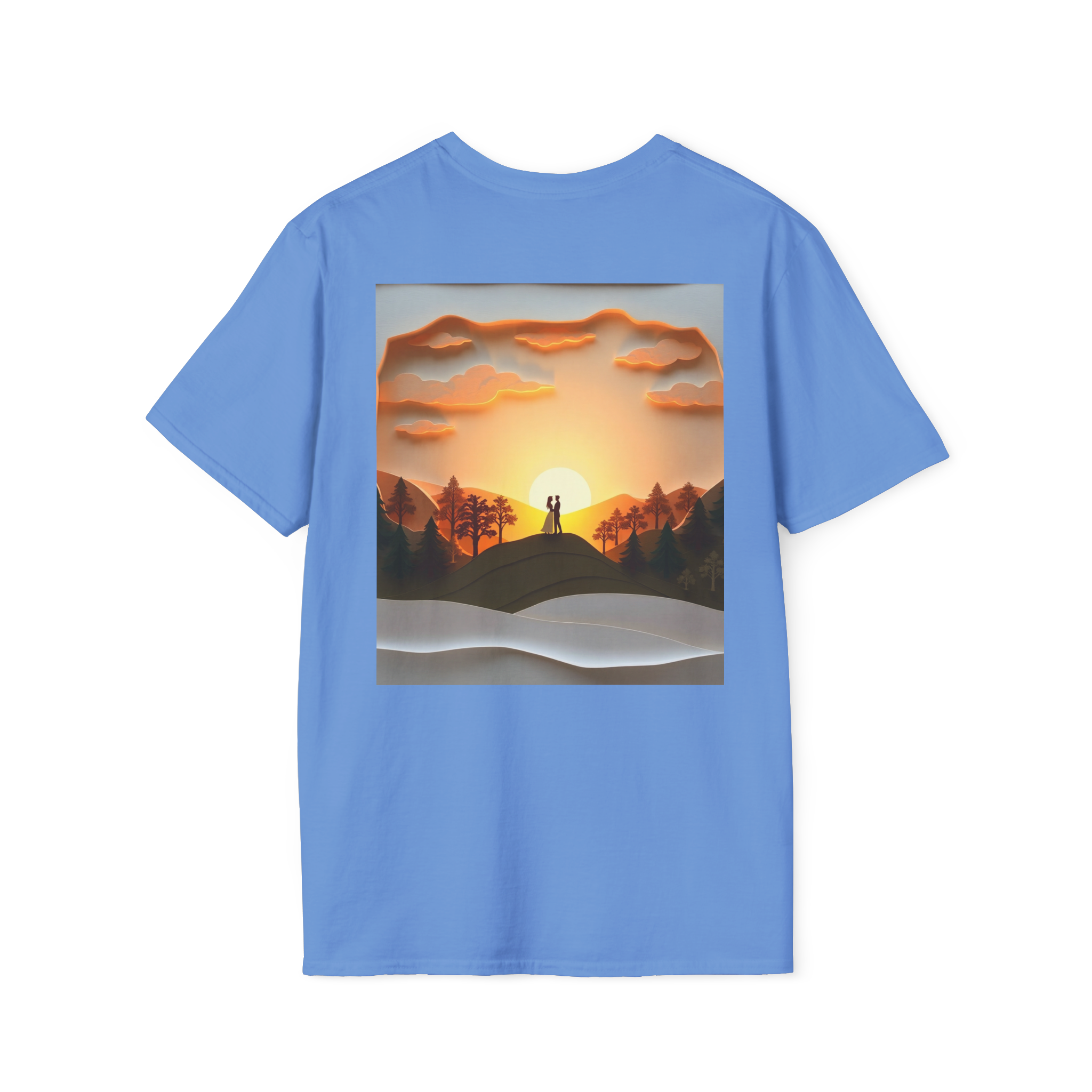 Romantic Sunset Couple Art T-Shirt – Nature Adventure Top