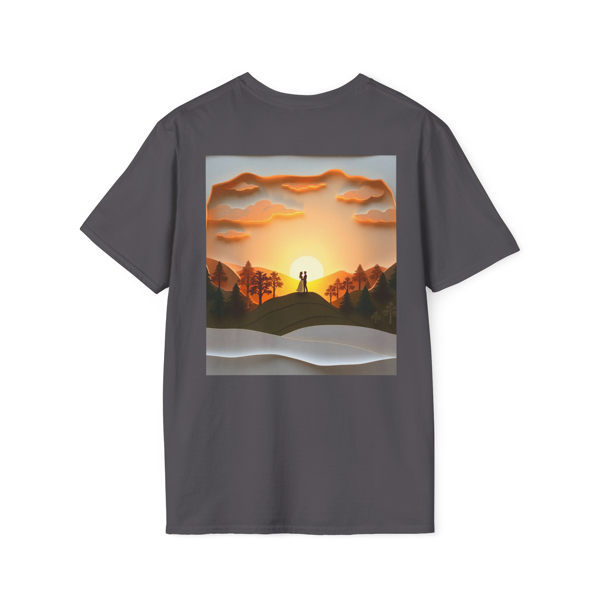 Romantic Sunset Couple Art T-Shirt – Nature Adventure Top
