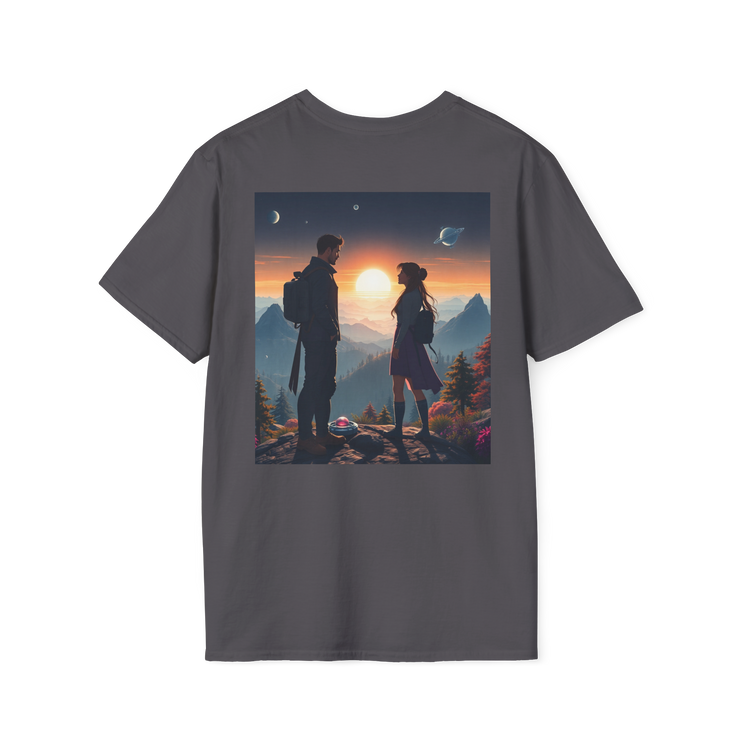 Sci-Fi Romantic Mountain Couple T-Shirt – Galaxy Love Tee.