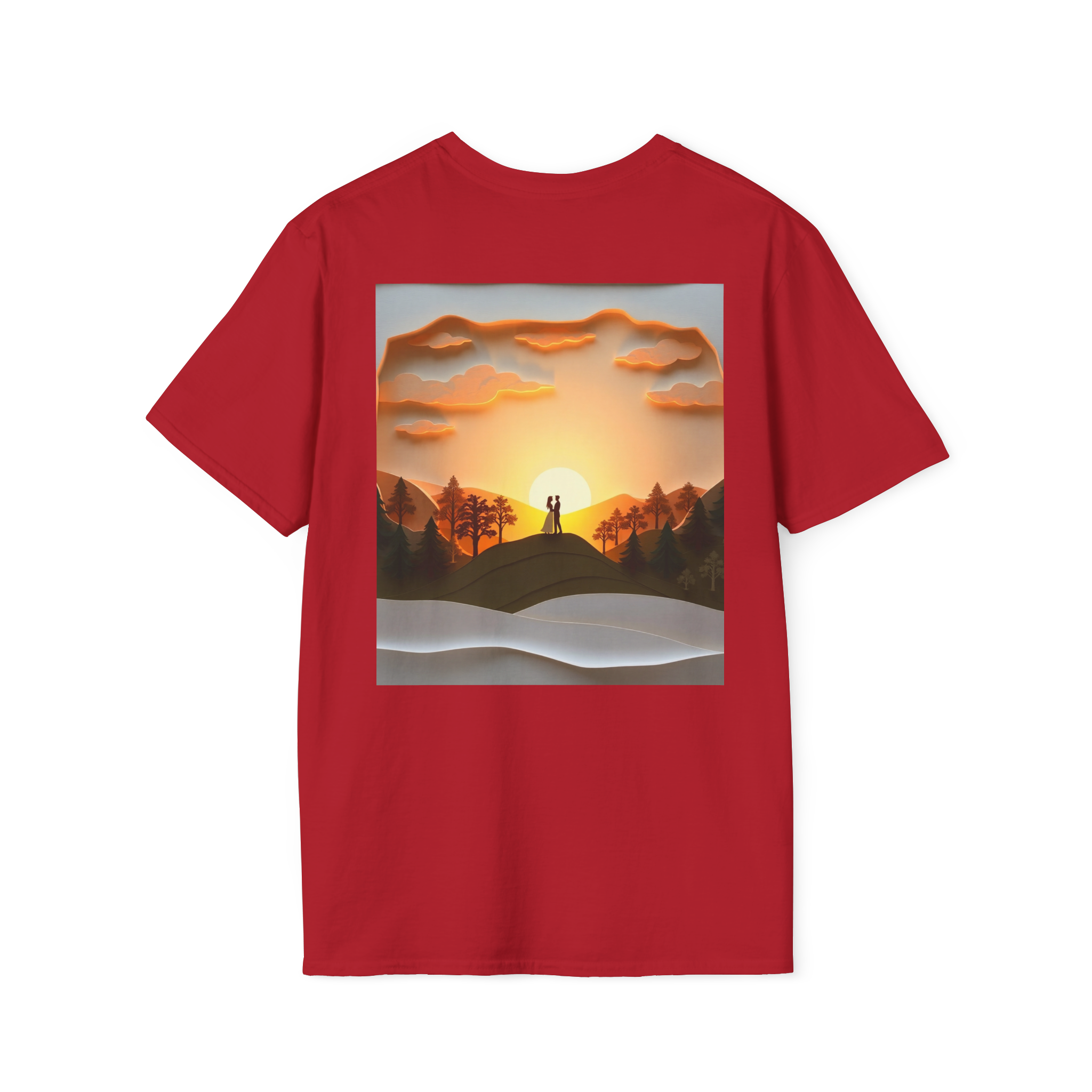 Romantic Sunset Couple Art T-Shirt – Nature Adventure Top