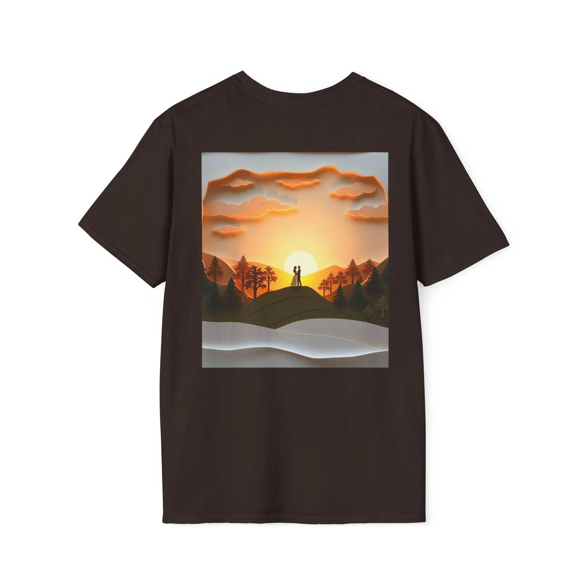 Romantic Sunset Couple Art T-Shirt – Nature Adventure Top