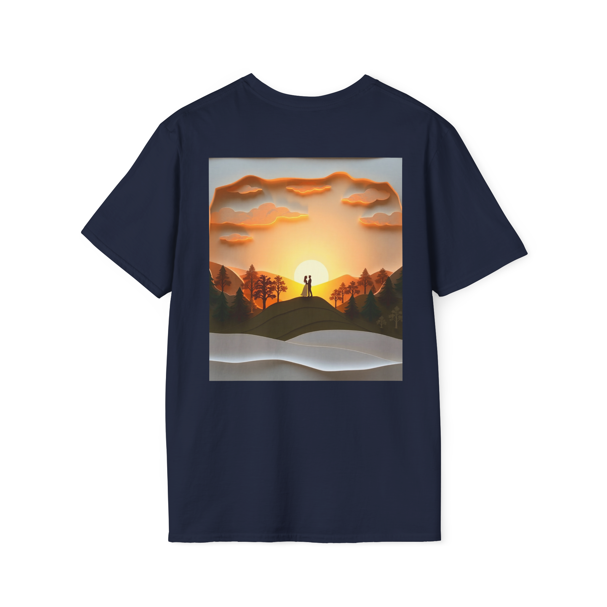 Romantic Sunset Couple Art T-Shirt – Nature Adventure Top