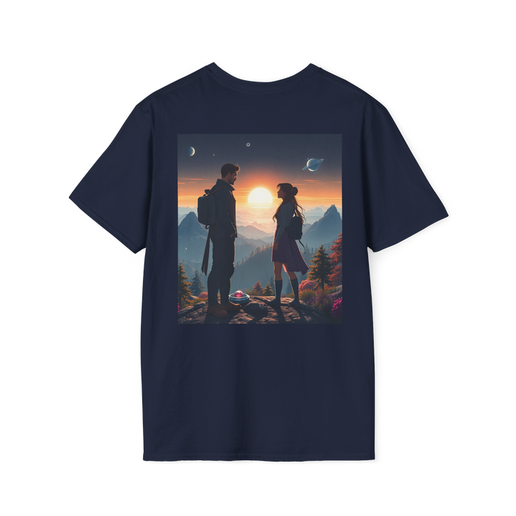 Sci-Fi Romantic Mountain Couple T-Shirt – Galaxy Love Tee.