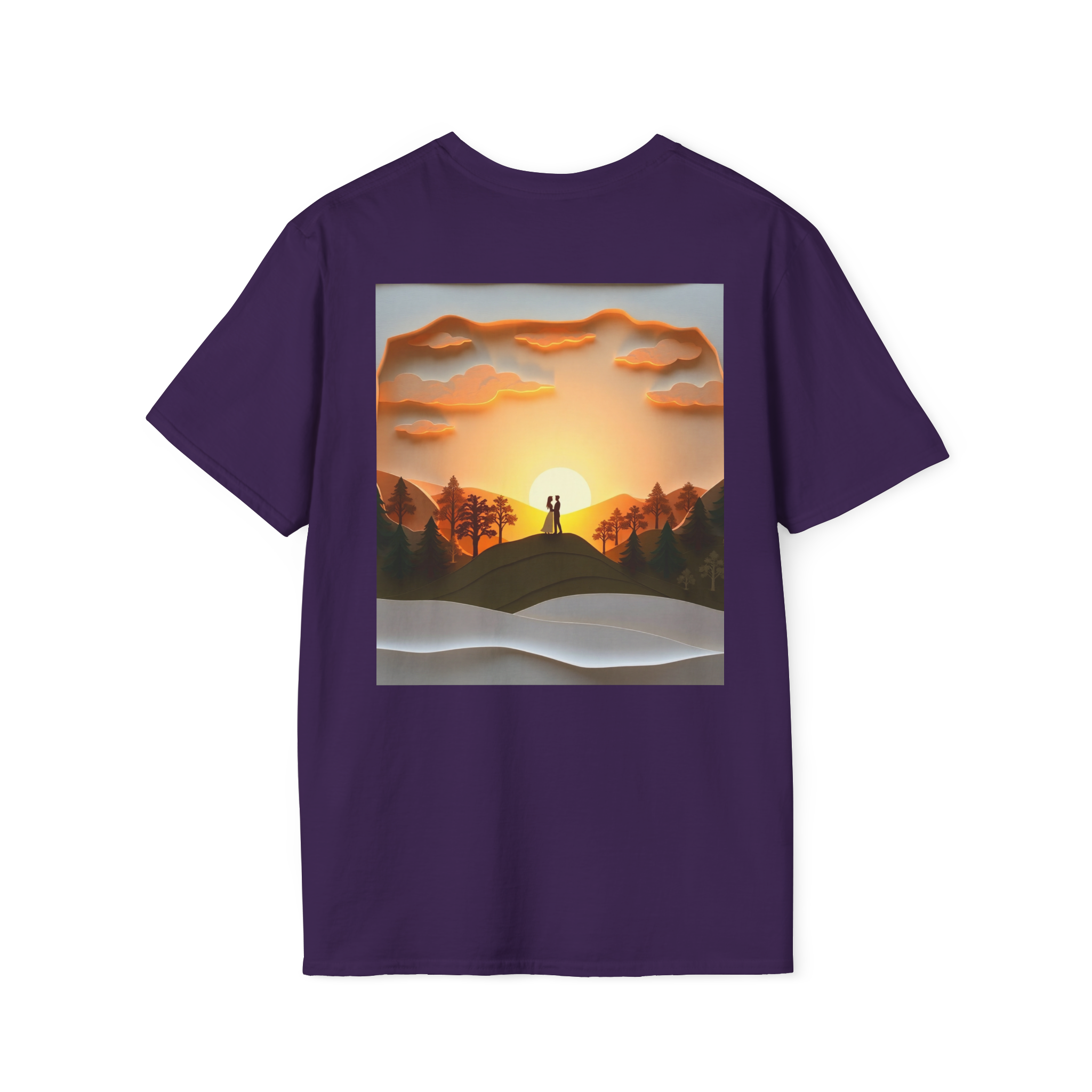 Romantic Sunset Couple Art T-Shirt – Nature Adventure Top