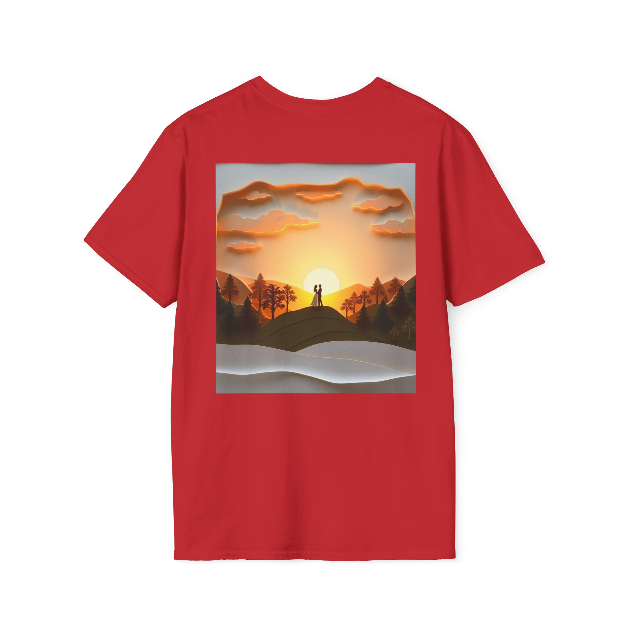 Romantic Sunset Couple Art T-Shirt – Nature Adventure Top