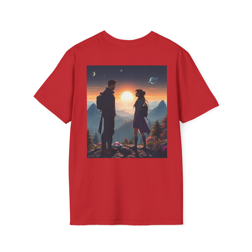 Sci-Fi Romantic Mountain Couple T-Shirt – Galaxy Love Tee.