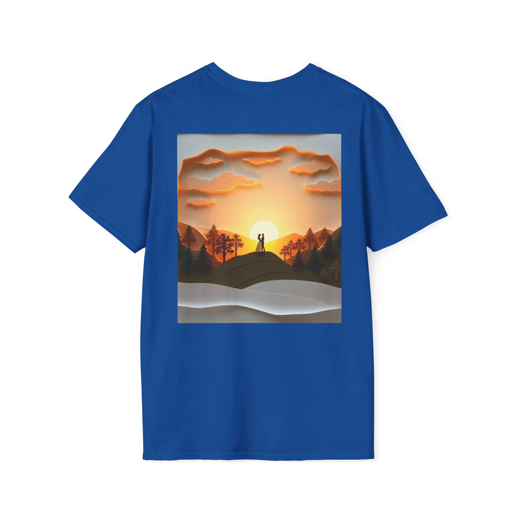 Romantic Sunset Couple Art T-Shirt – Nature Adventure Top