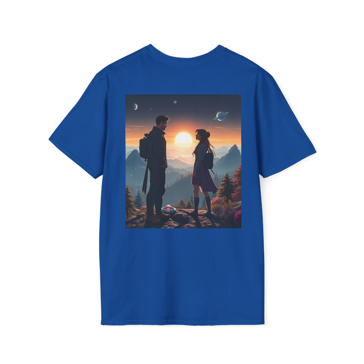 Sci-Fi Romantic Mountain Couple T-Shirt – Galaxy Love Tee.