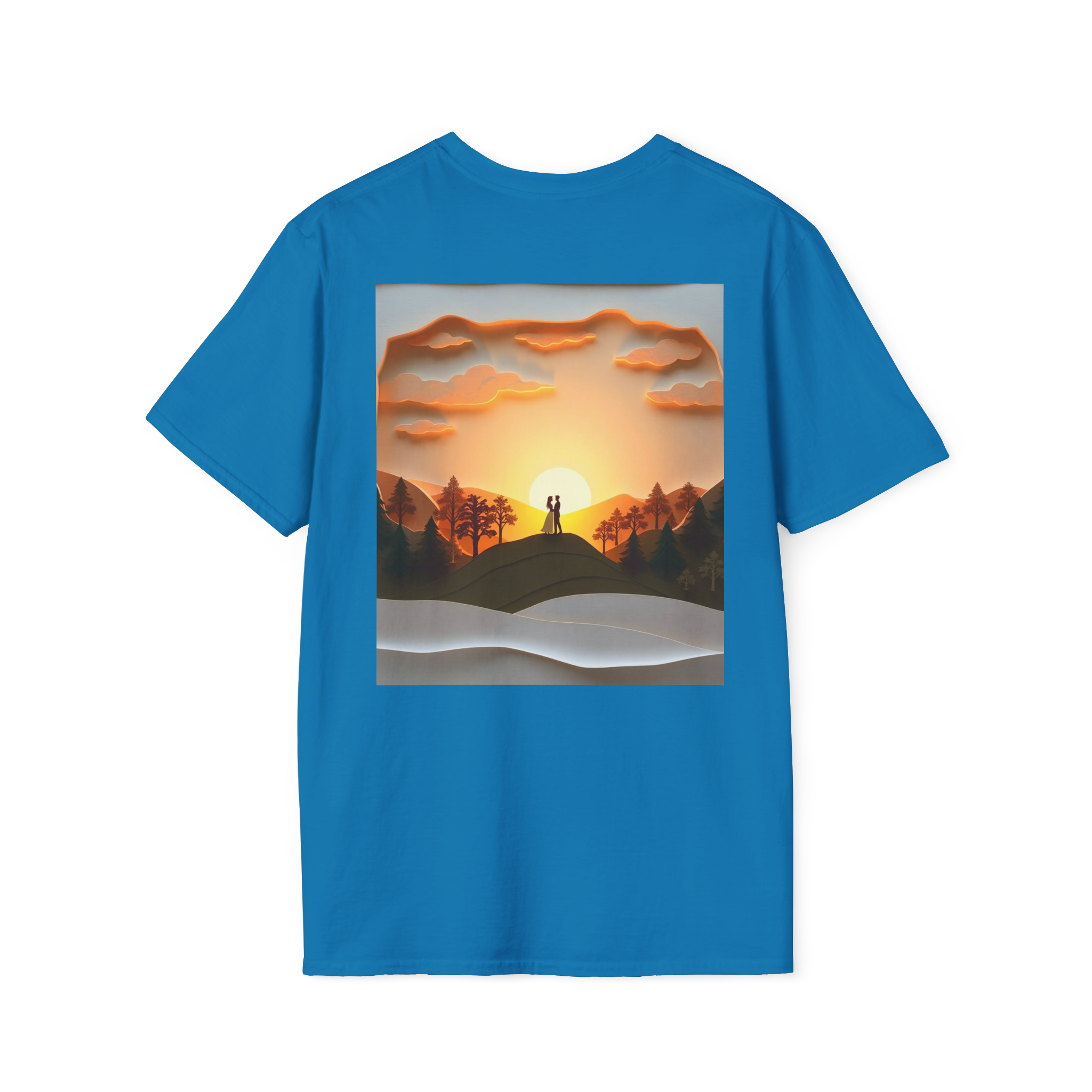 Romantic Sunset Couple Art T-Shirt – Nature Adventure Top