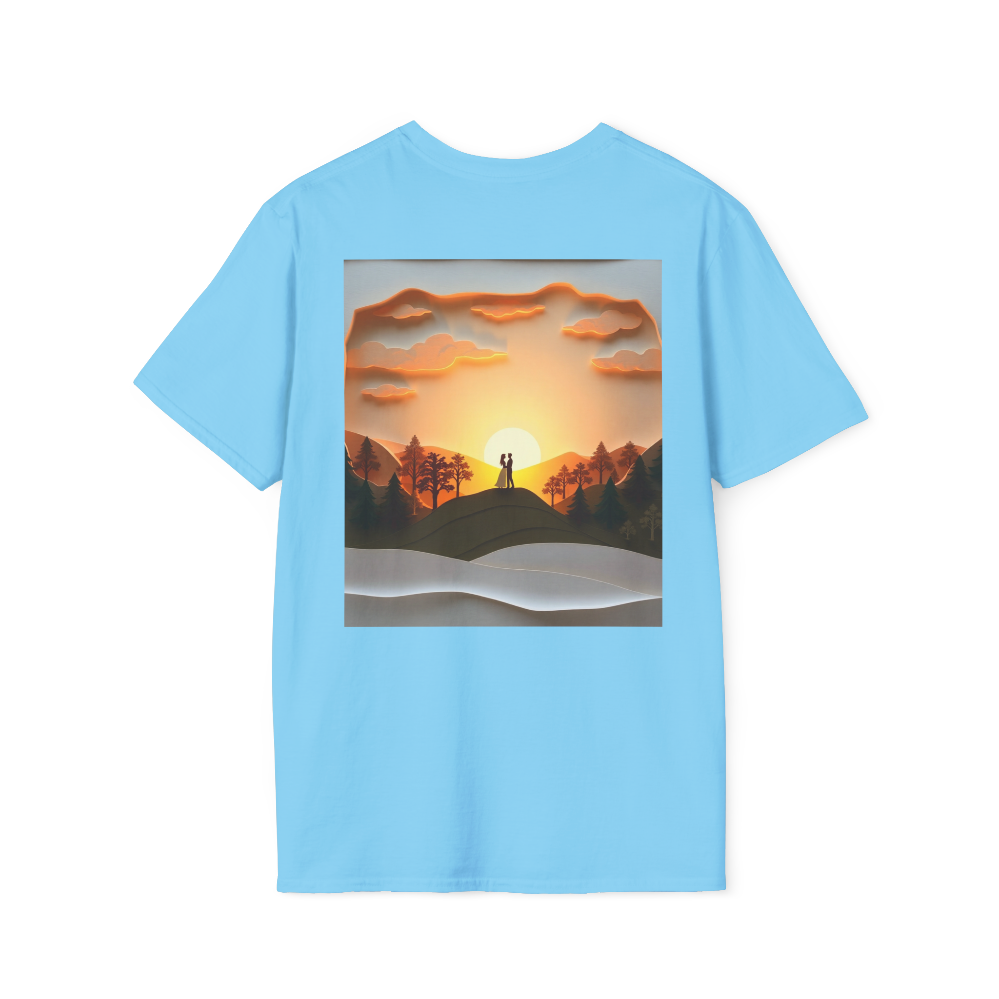 Romantic Sunset Couple Art T-Shirt – Nature Adventure Top