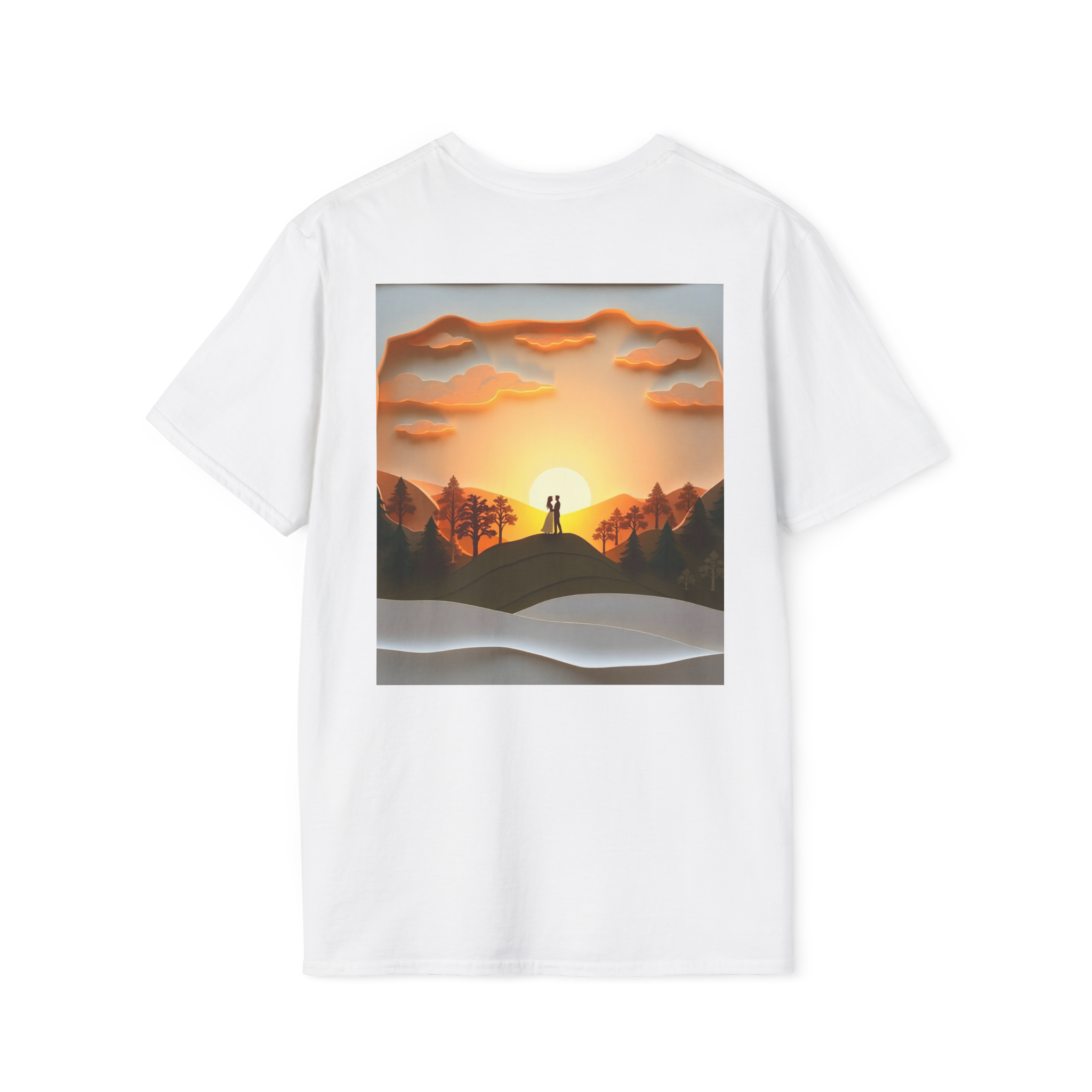 Romantic Sunset Couple Art T-Shirt – Nature Adventure Top