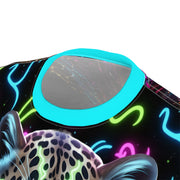 Neon sunglasses with colorful designs on a white background