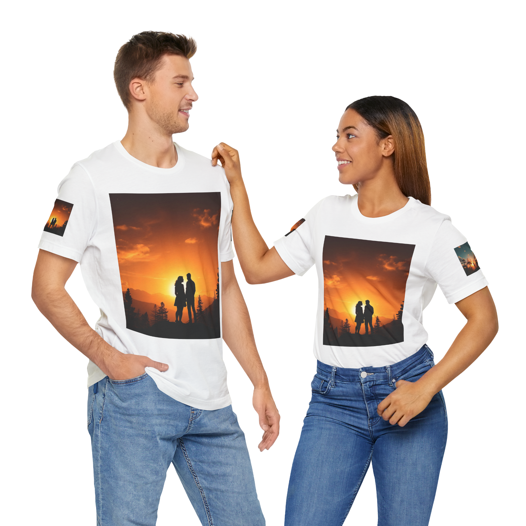 Futuristic Sunset Couple Tee – Space Graphic T-Shirt