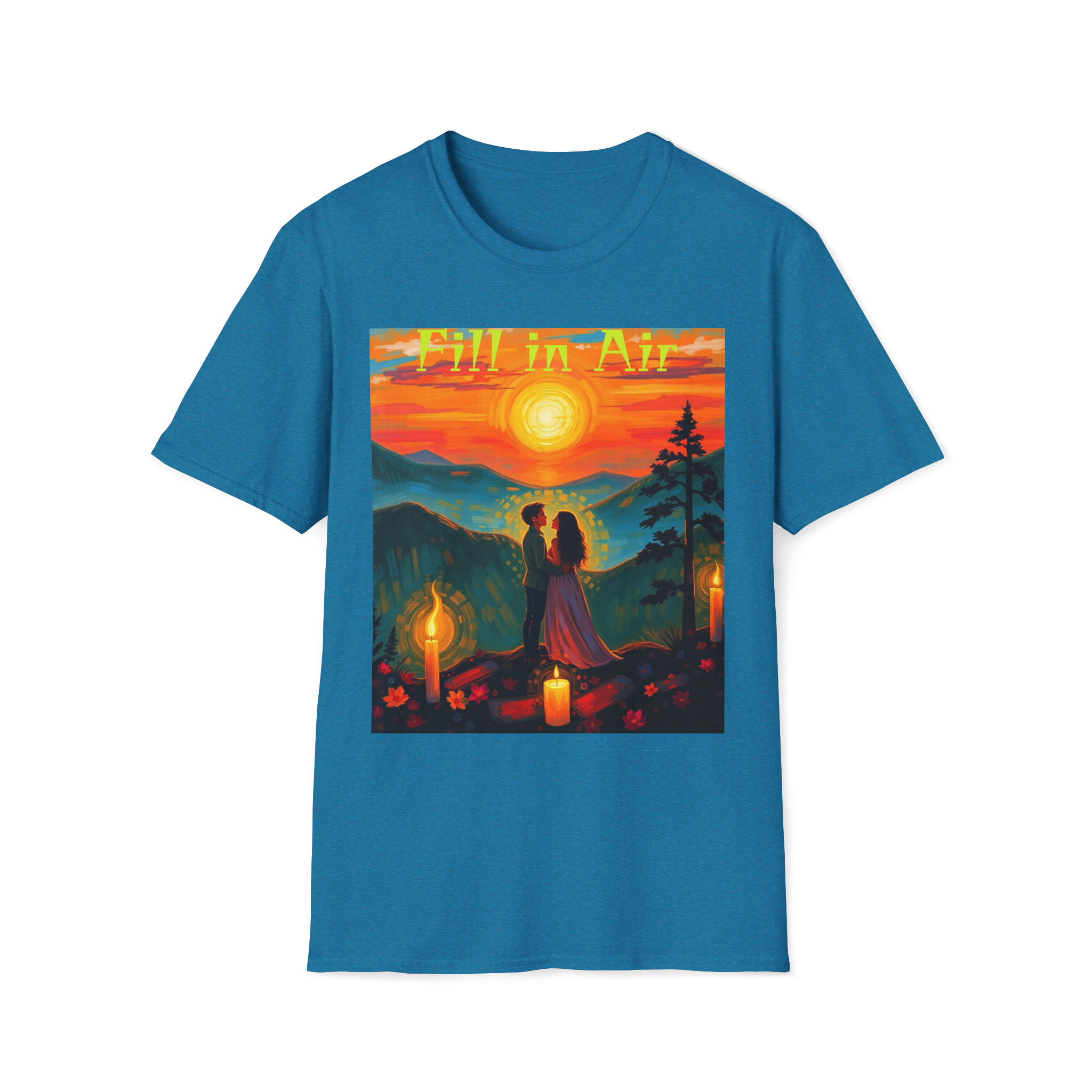 Romantic Sunset Couple Art T-Shirt – Colorful Painting Tee