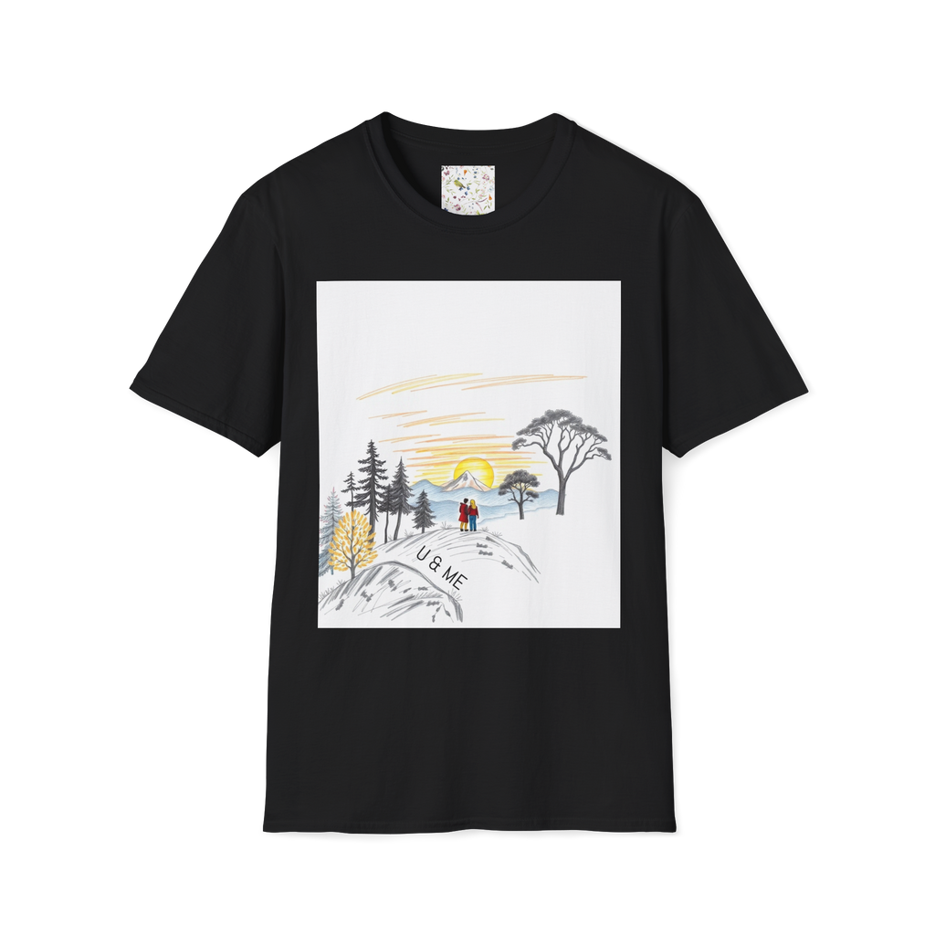 Romantic Sunset Couple Sketch T-Shirt – Nature Inspired Tee