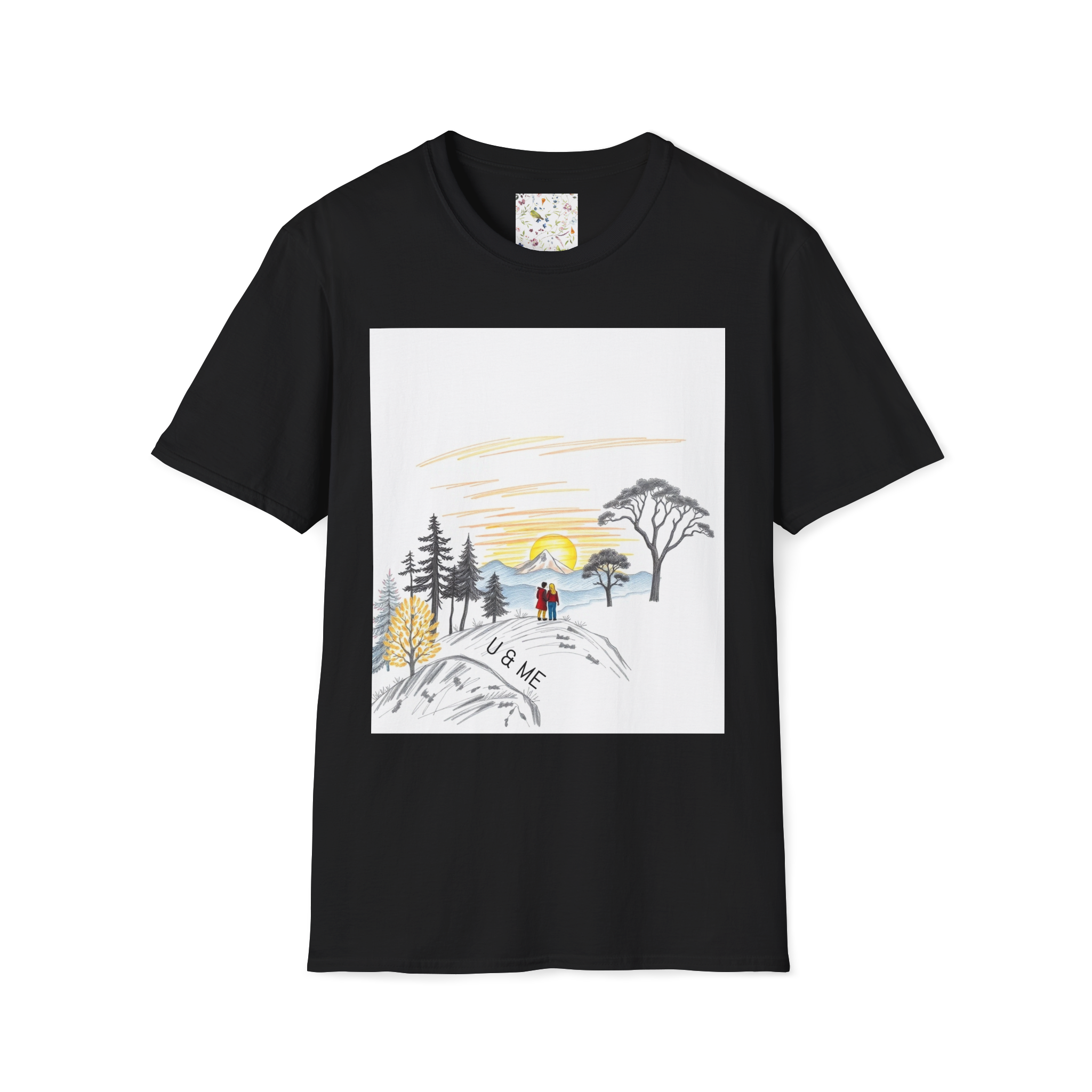 Romantic Sunset Couple Sketch T-Shirt – Nature Inspired Tee