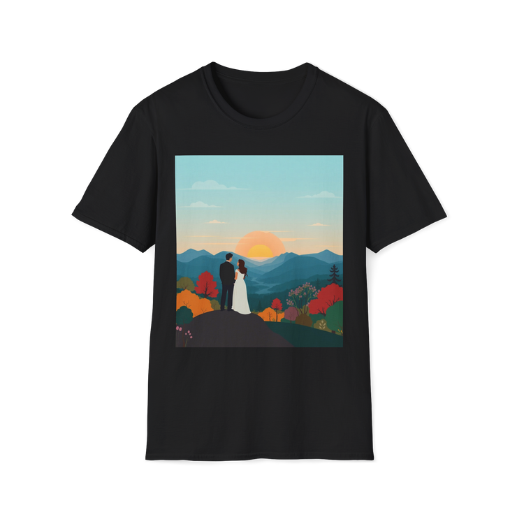 Romantic Sunset Couple Art T-Shirt – Nature Adventure Top