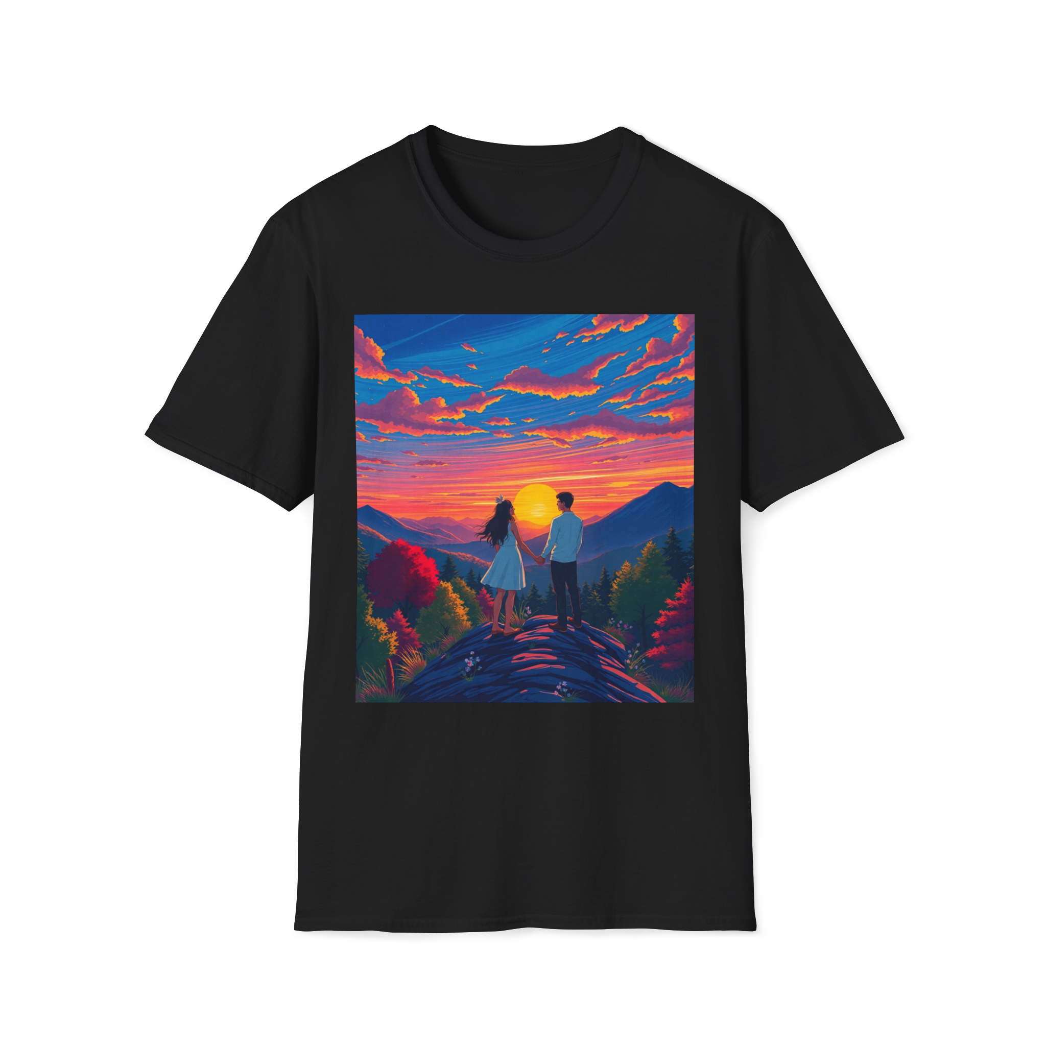 Sci-Fi Romantic Mountain Couple T-Shirt – Galaxy Love Tee.