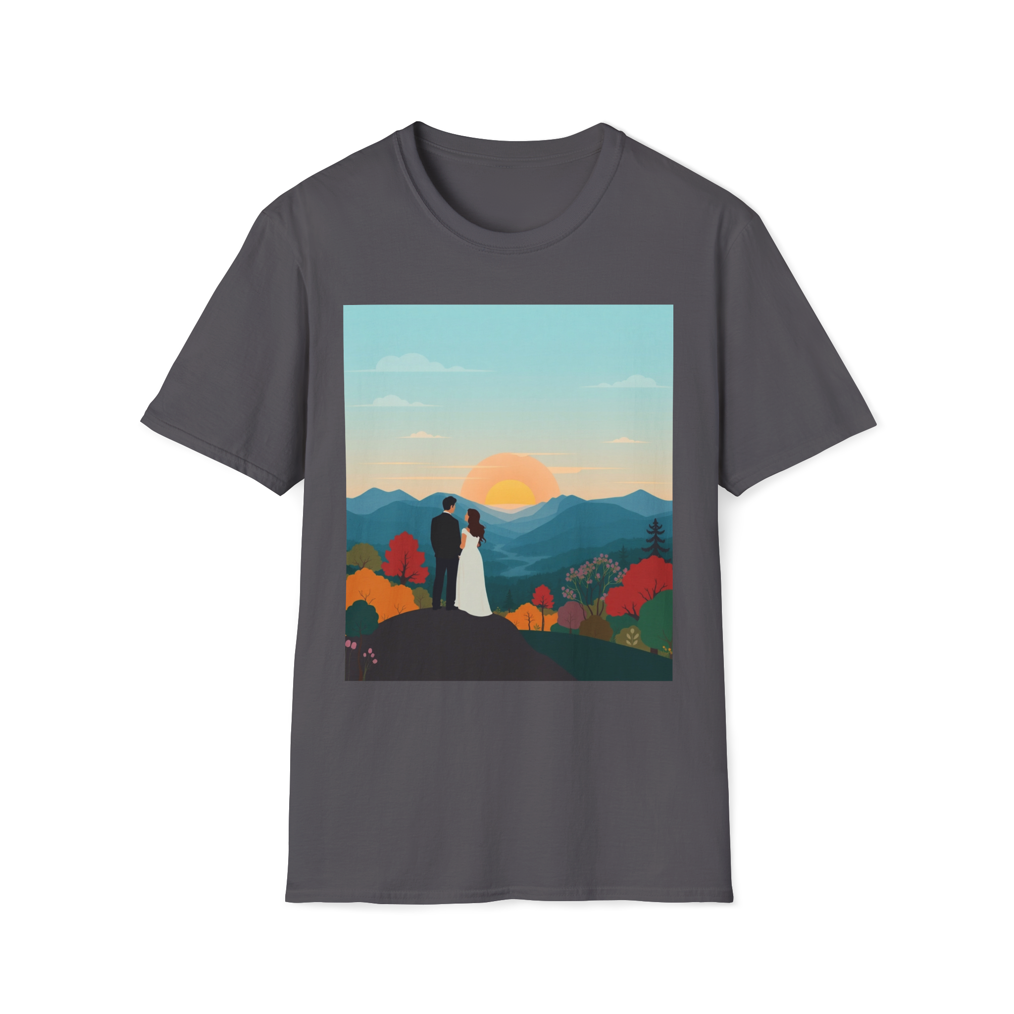 Romantic Sunset Couple Art T-Shirt – Nature Adventure Top