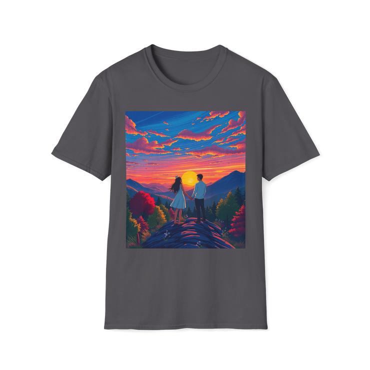 Sci-Fi Romantic Mountain Couple T-Shirt – Galaxy Love Tee.