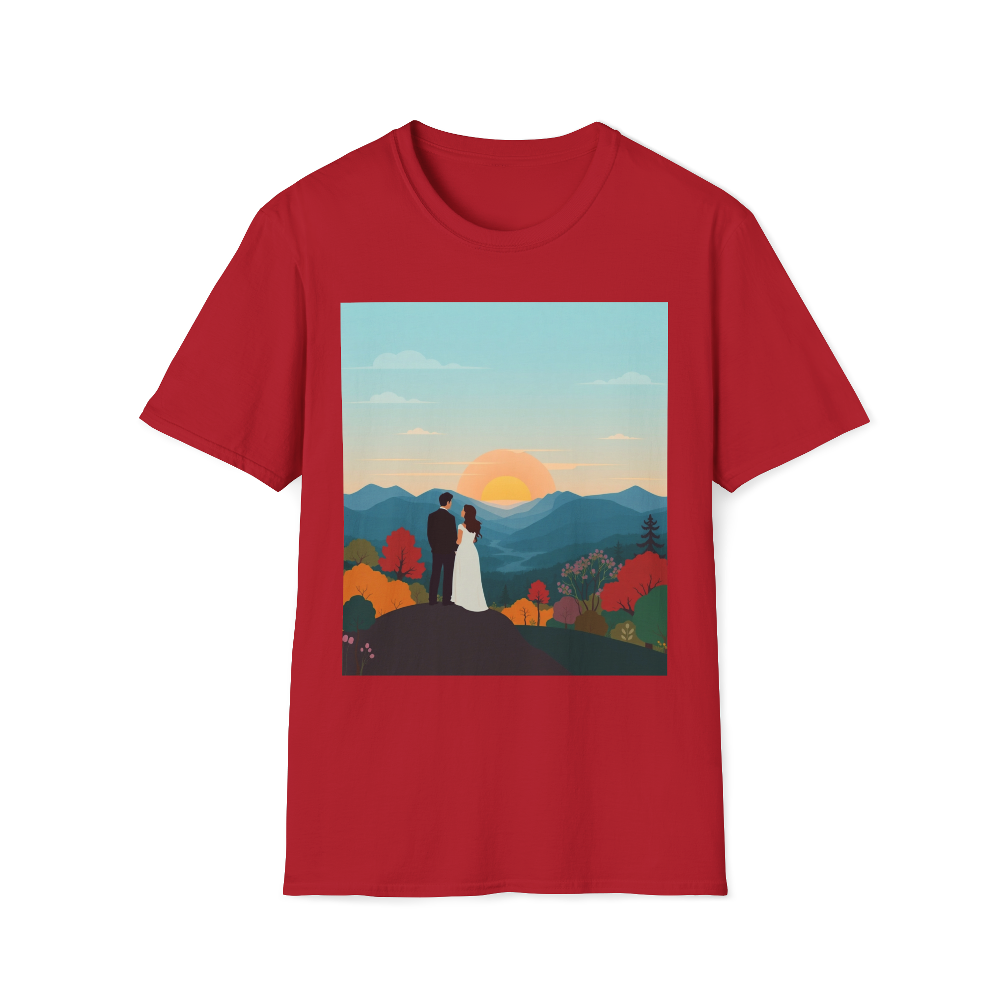 Romantic Sunset Couple Art T-Shirt – Nature Adventure Top