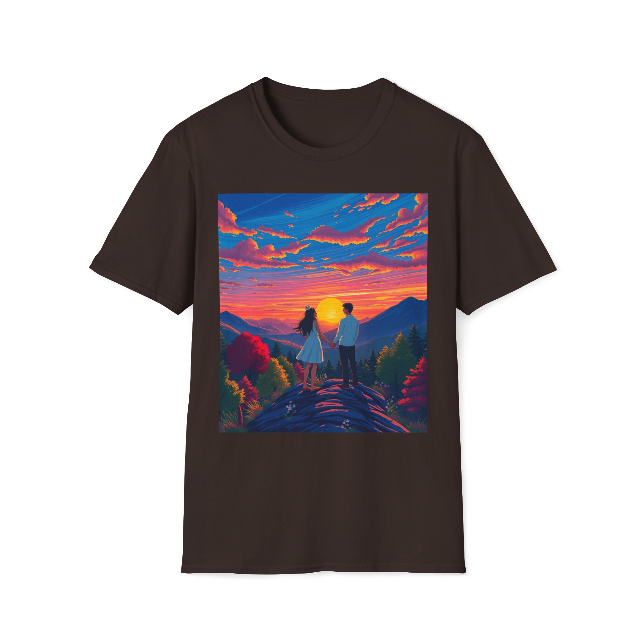 Sci-Fi Romantic Mountain Couple T-Shirt – Galaxy Love Tee.