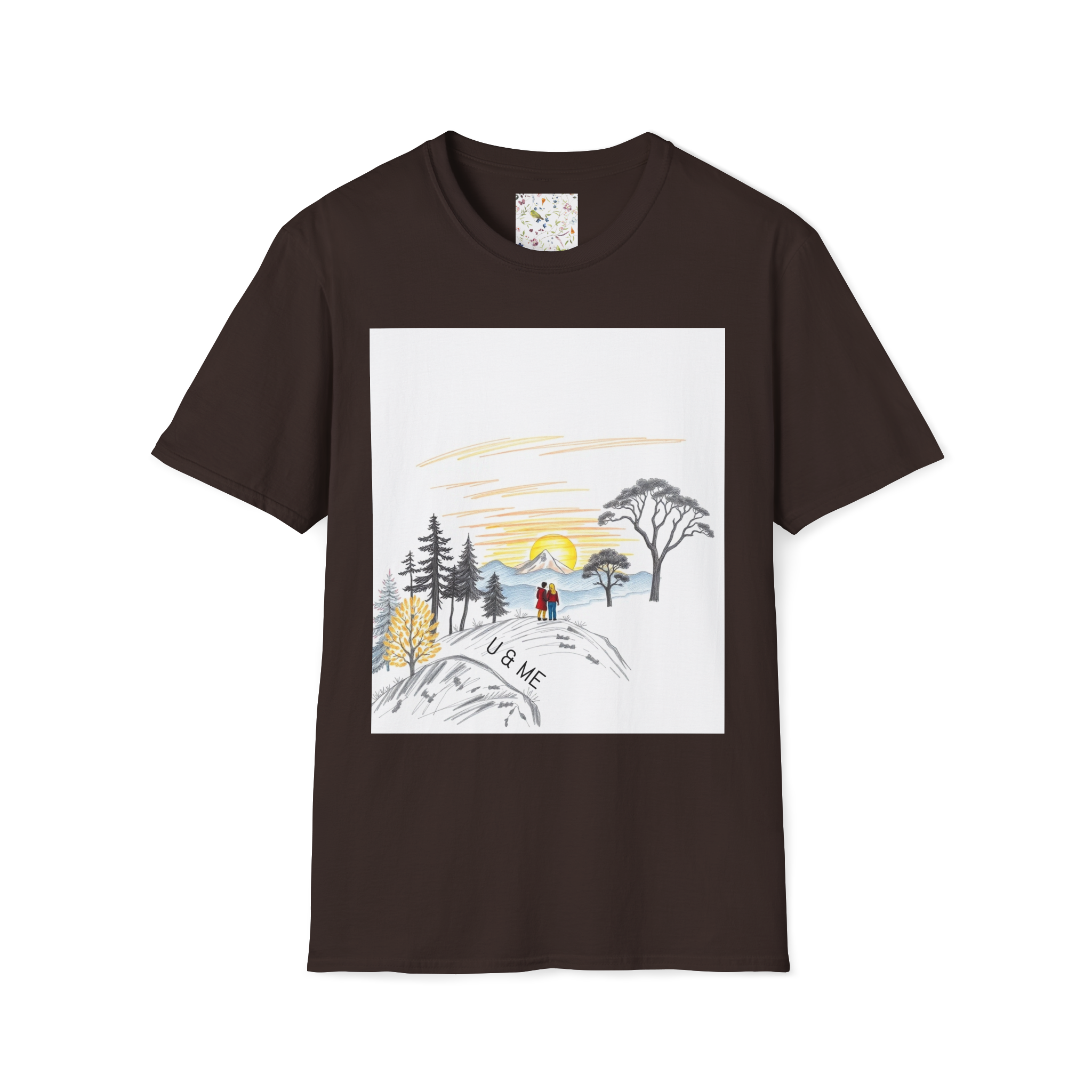 Romantic Sunset Couple Sketch T-Shirt – Nature Inspired Tee