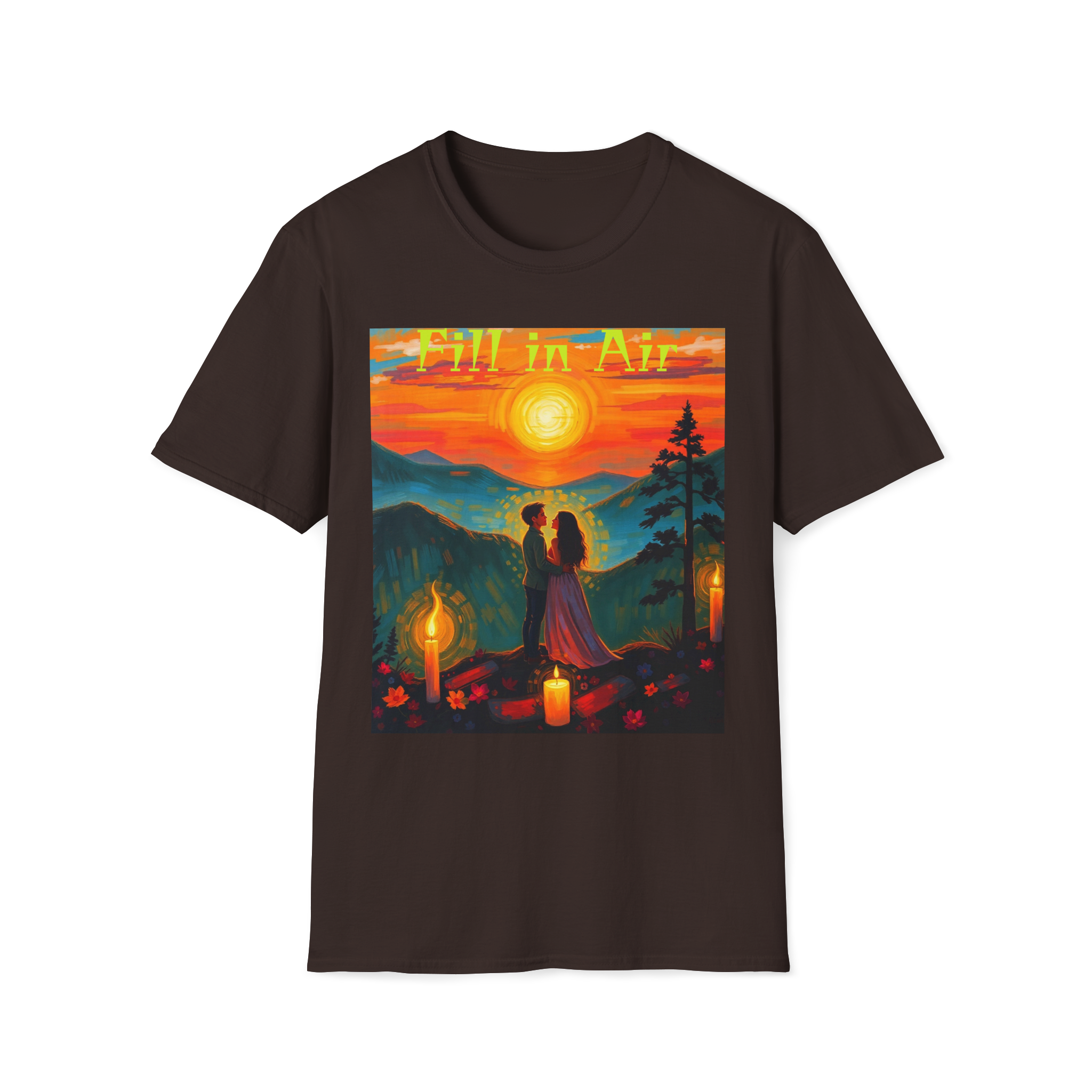 Romantic Sunset Couple Art T-Shirt – Colorful Painting Tee