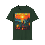 Romantic Sunset Couple Art T-Shirt – Colorful Painting Tee