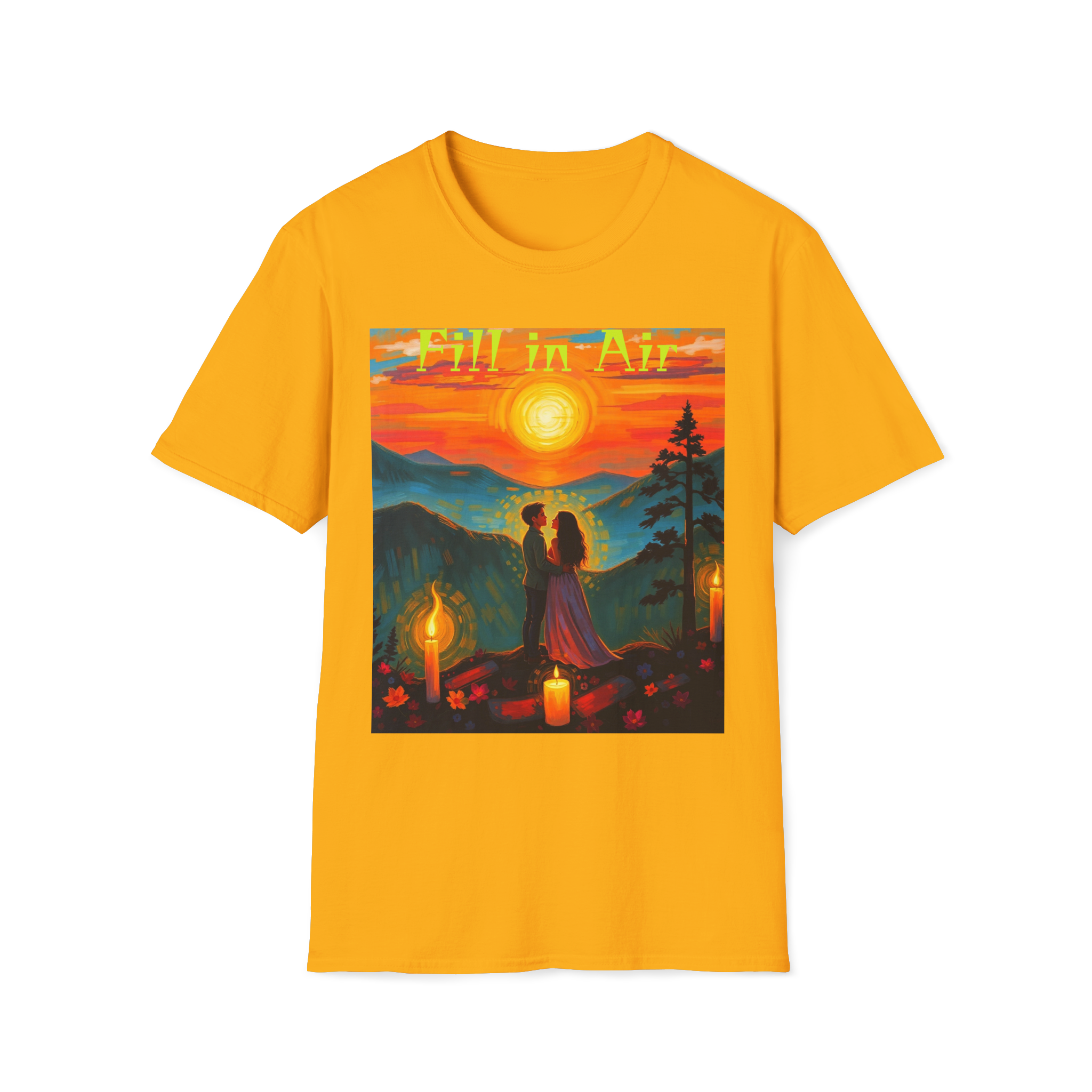 Romantic Sunset Couple Art T-Shirt – Colorful Painting Tee