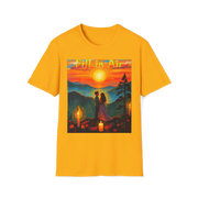 Romantic Sunset Couple Art T-Shirt – Colorful Painting Tee
