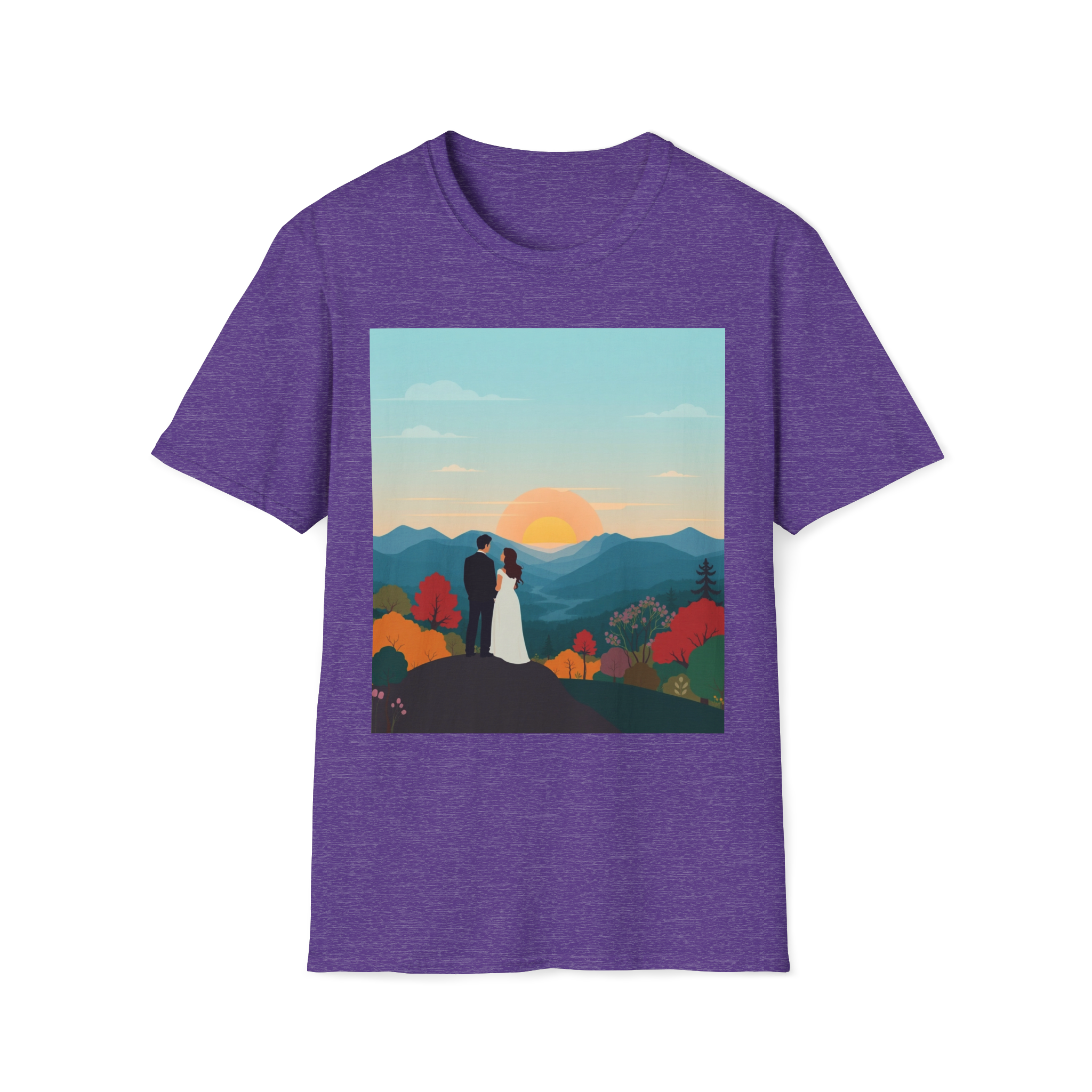 Romantic Sunset Couple Art T-Shirt – Nature Adventure Top