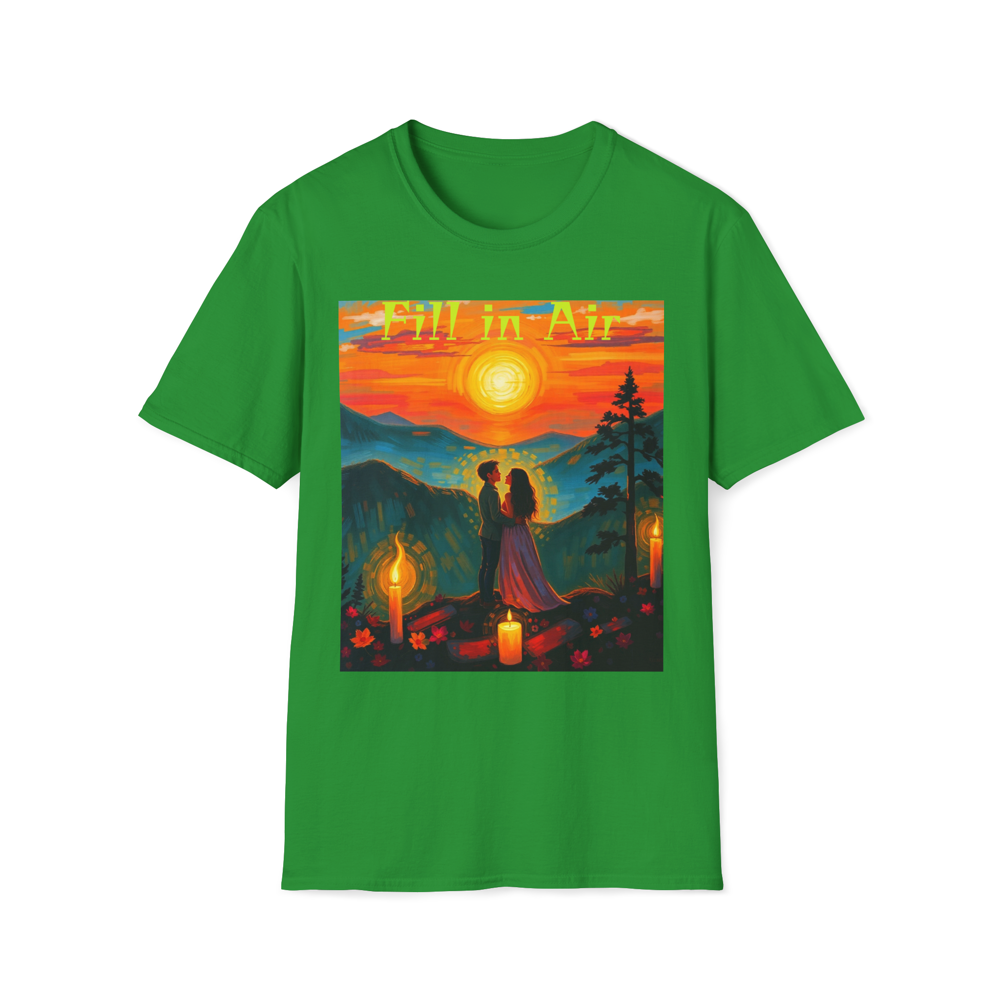 Romantic Sunset Couple Art T-Shirt – Colorful Painting Tee