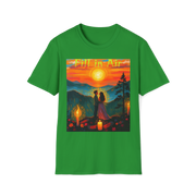 Romantic Sunset Couple Art T-Shirt – Colorful Painting Tee