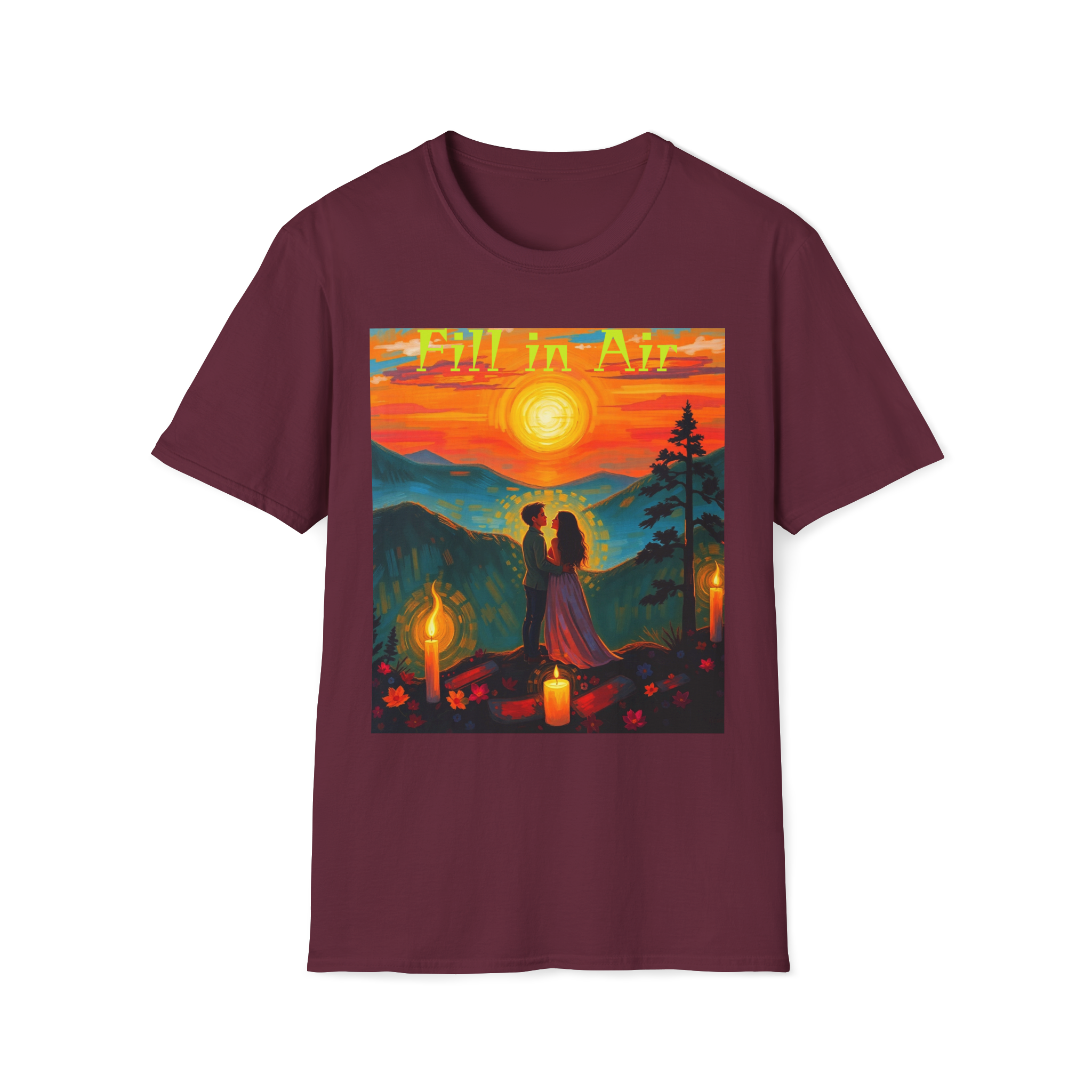 Romantic Sunset Couple Art T-Shirt – Colorful Painting Tee
