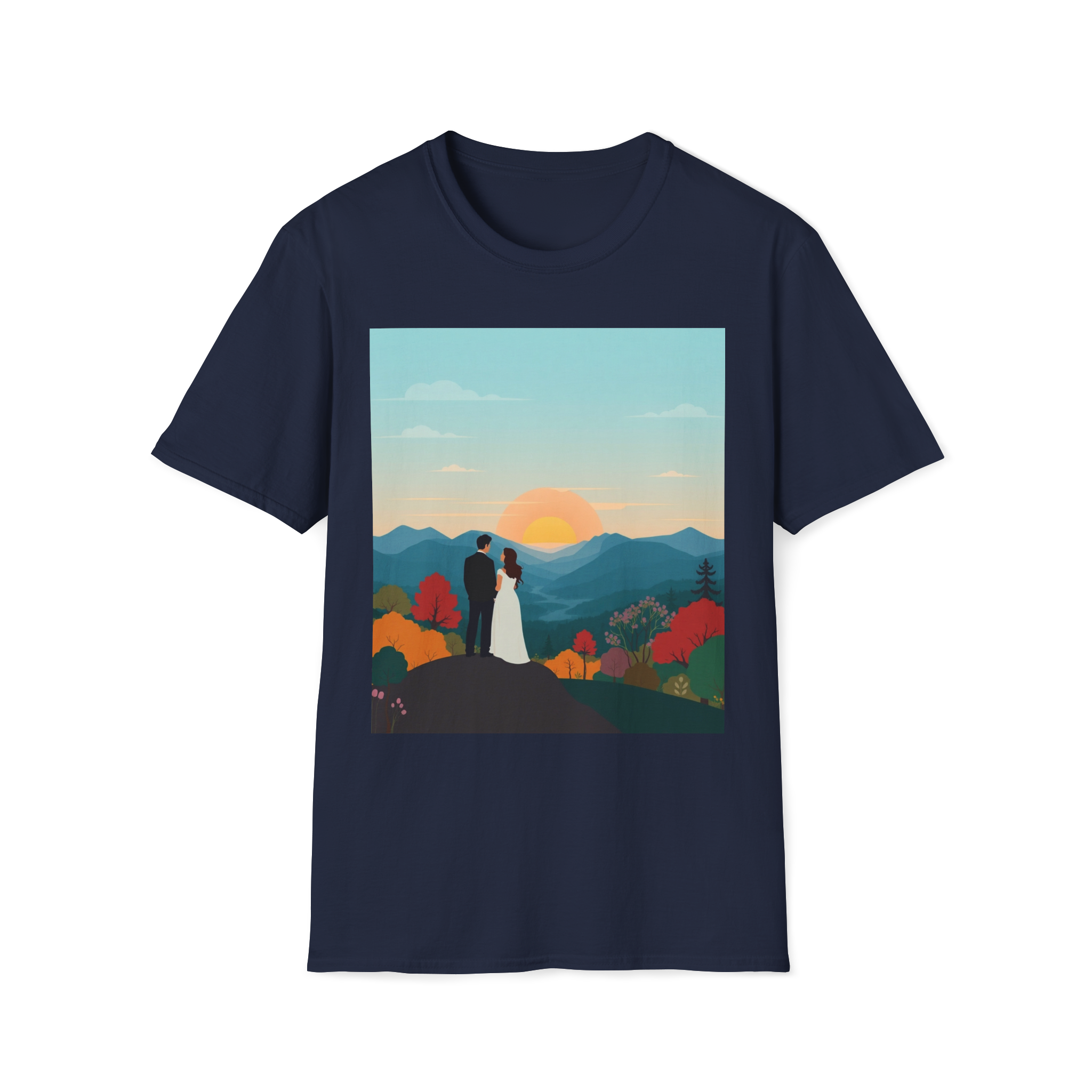 Romantic Sunset Couple Art T-Shirt – Nature Adventure Top