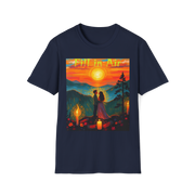Romantic Sunset Couple Art T-Shirt – Colorful Painting Tee