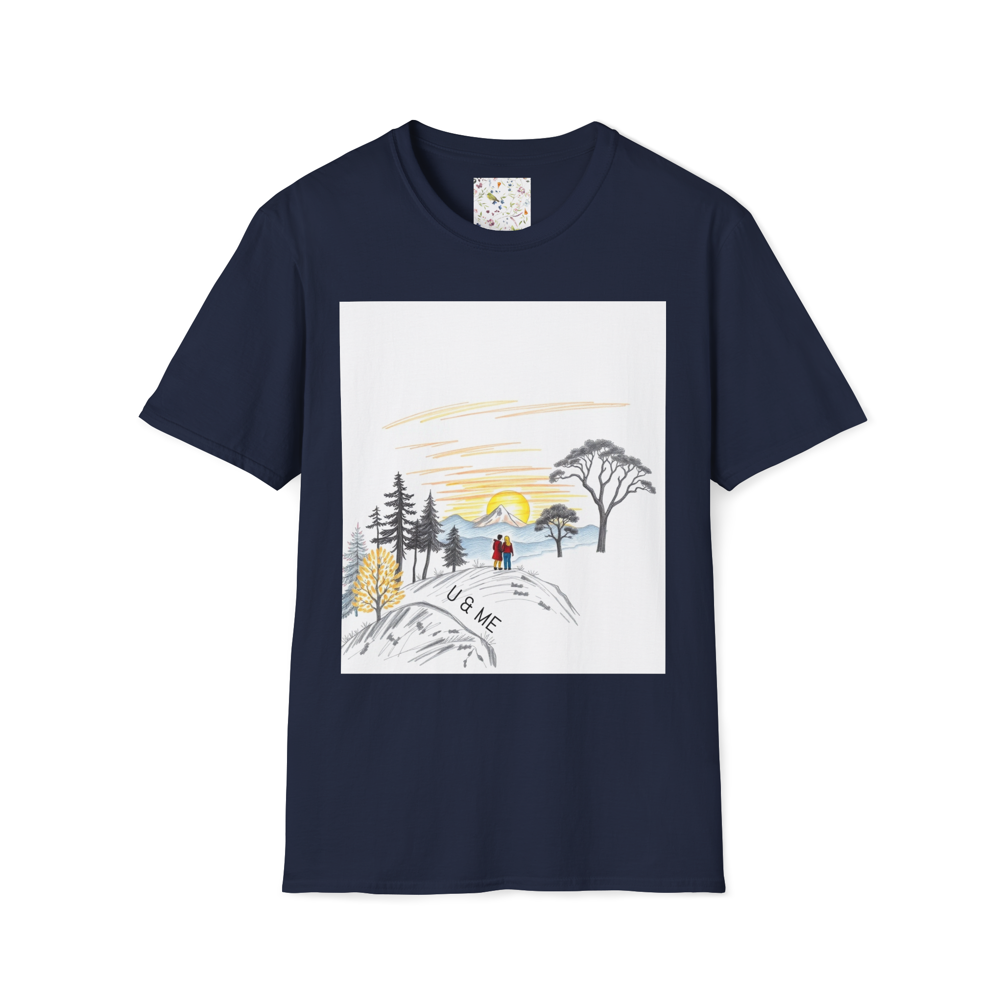 Romantic Sunset Couple Sketch T-Shirt – Nature Inspired Tee