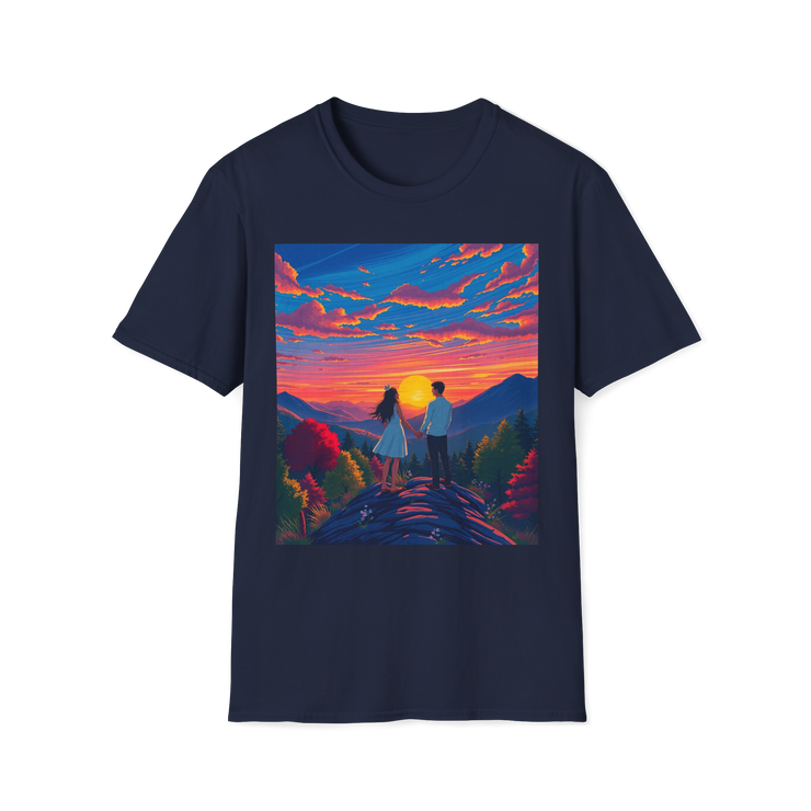 Sci-Fi Romantic Mountain Couple T-Shirt – Galaxy Love Tee.