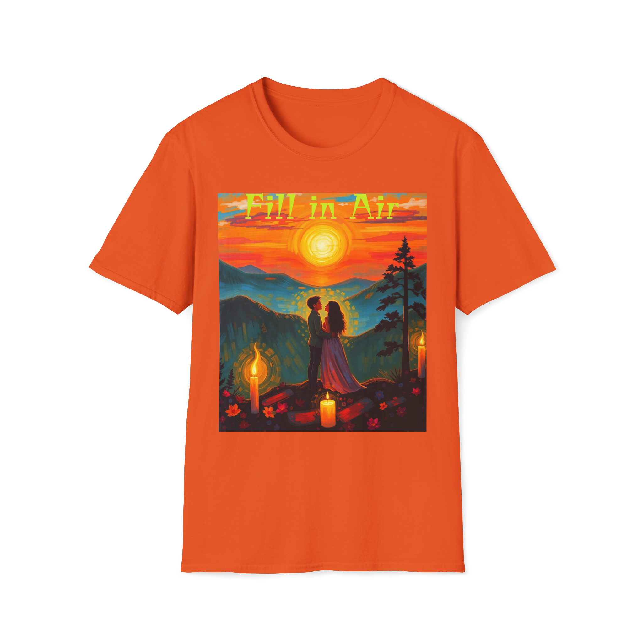 Romantic Sunset Couple Art T-Shirt – Colorful Painting Tee