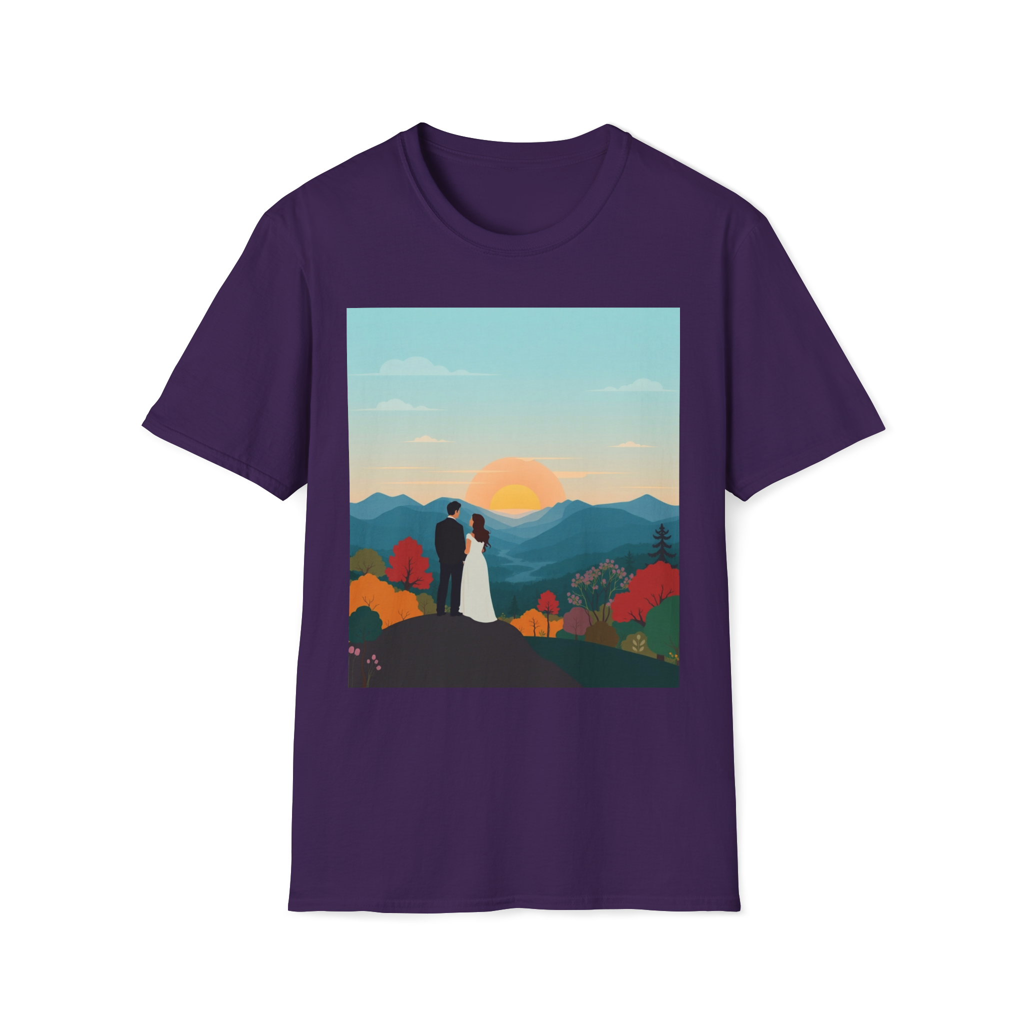 Romantic Sunset Couple Art T-Shirt – Nature Adventure Top