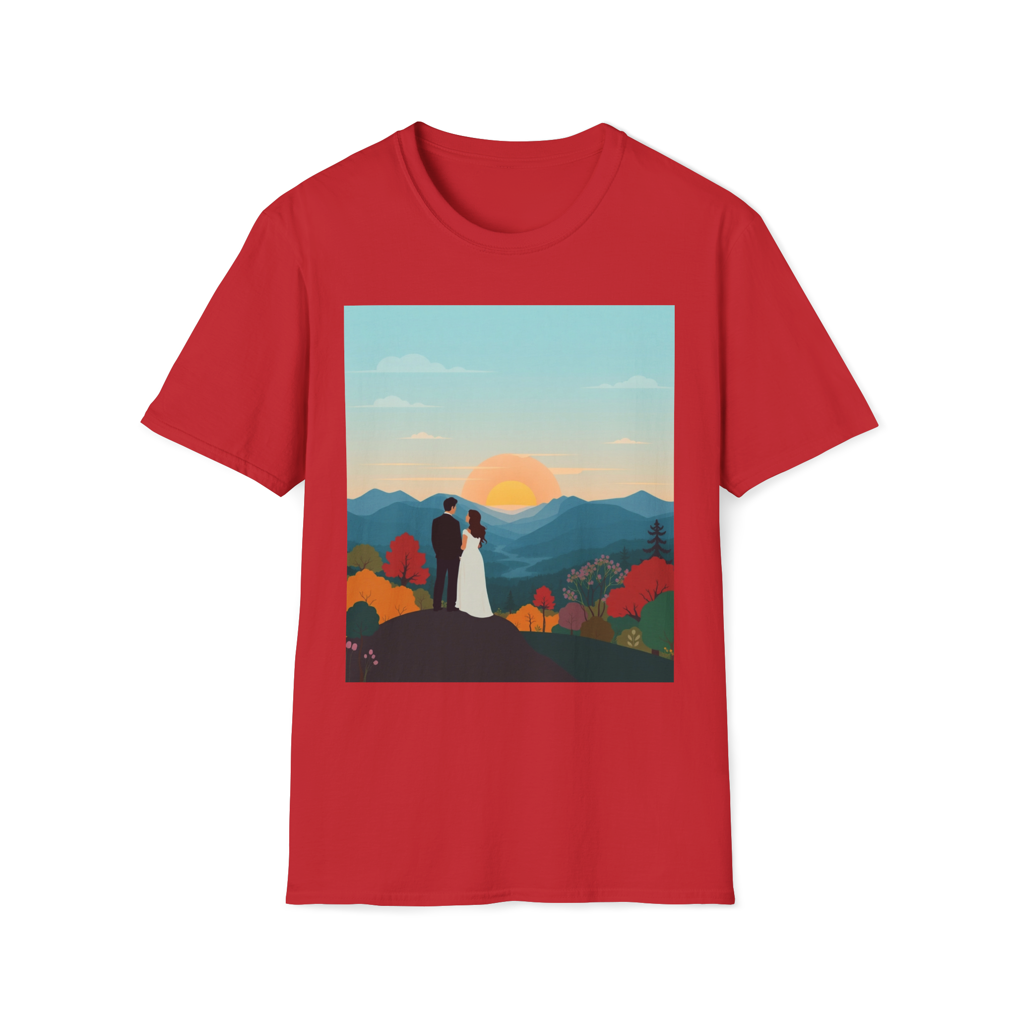 Romantic Sunset Couple Art T-Shirt – Nature Adventure Top