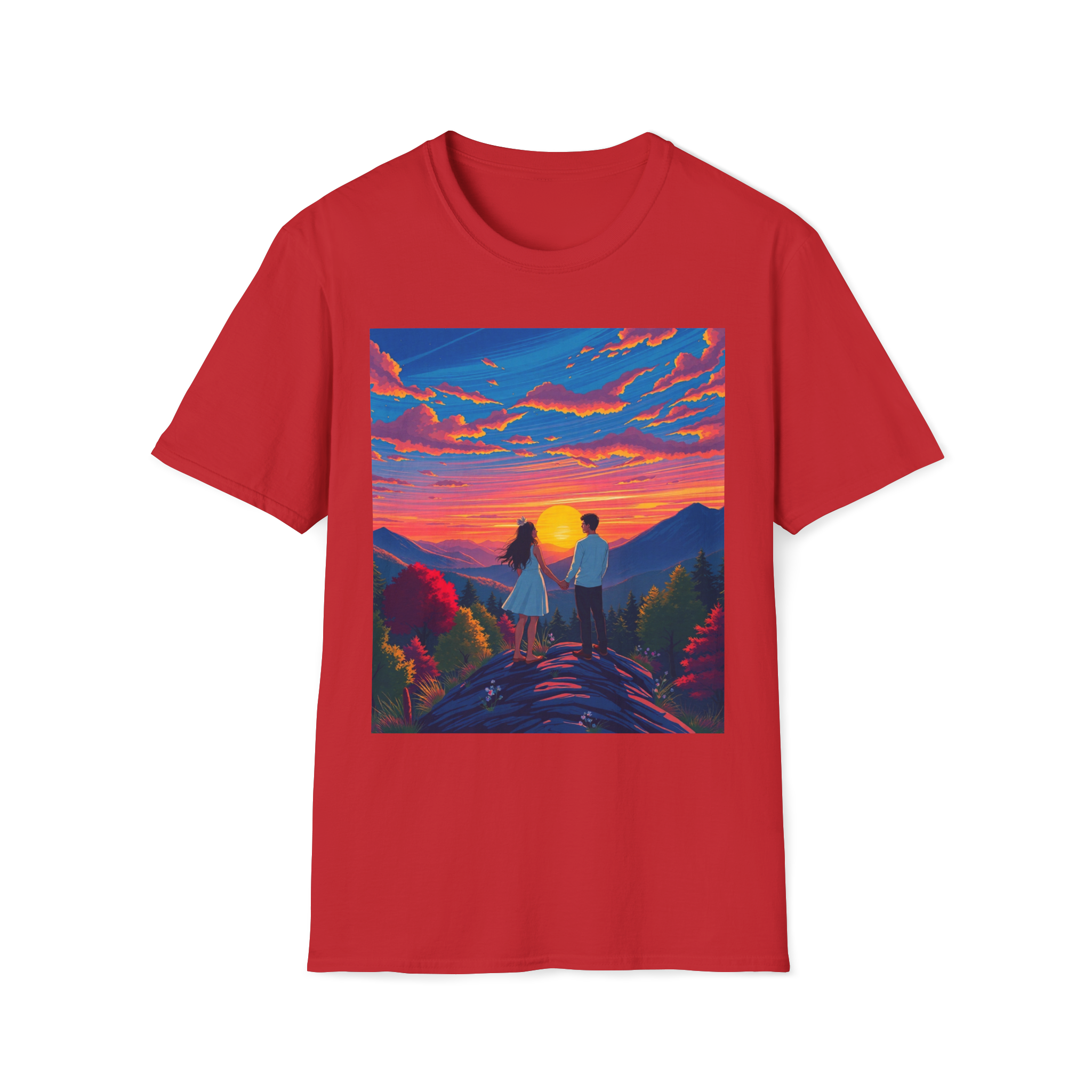 Sci-Fi Romantic Mountain Couple T-Shirt – Galaxy Love Tee.