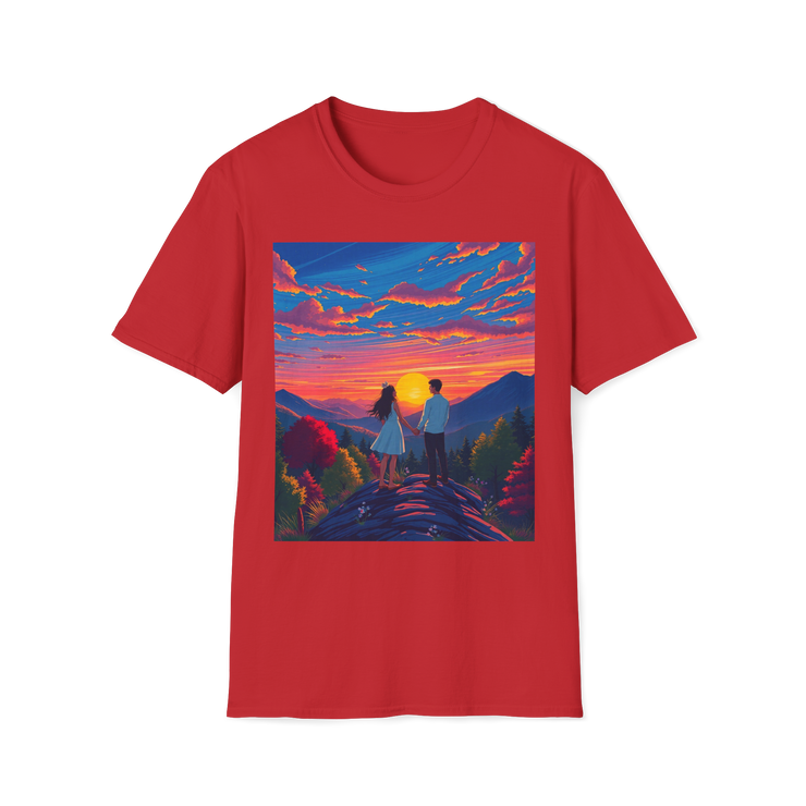 Sci-Fi Romantic Mountain Couple T-Shirt – Galaxy Love Tee.