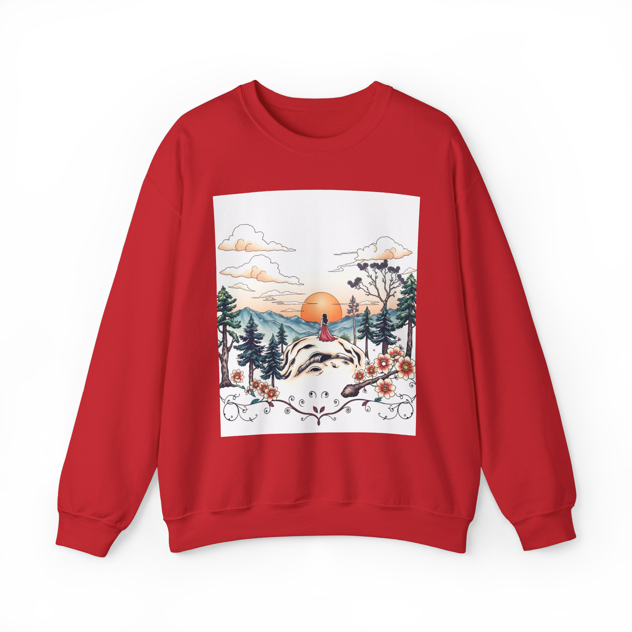 Tattoo Sky Sunset Sweatshirt – Retro Mountain Art Pullover