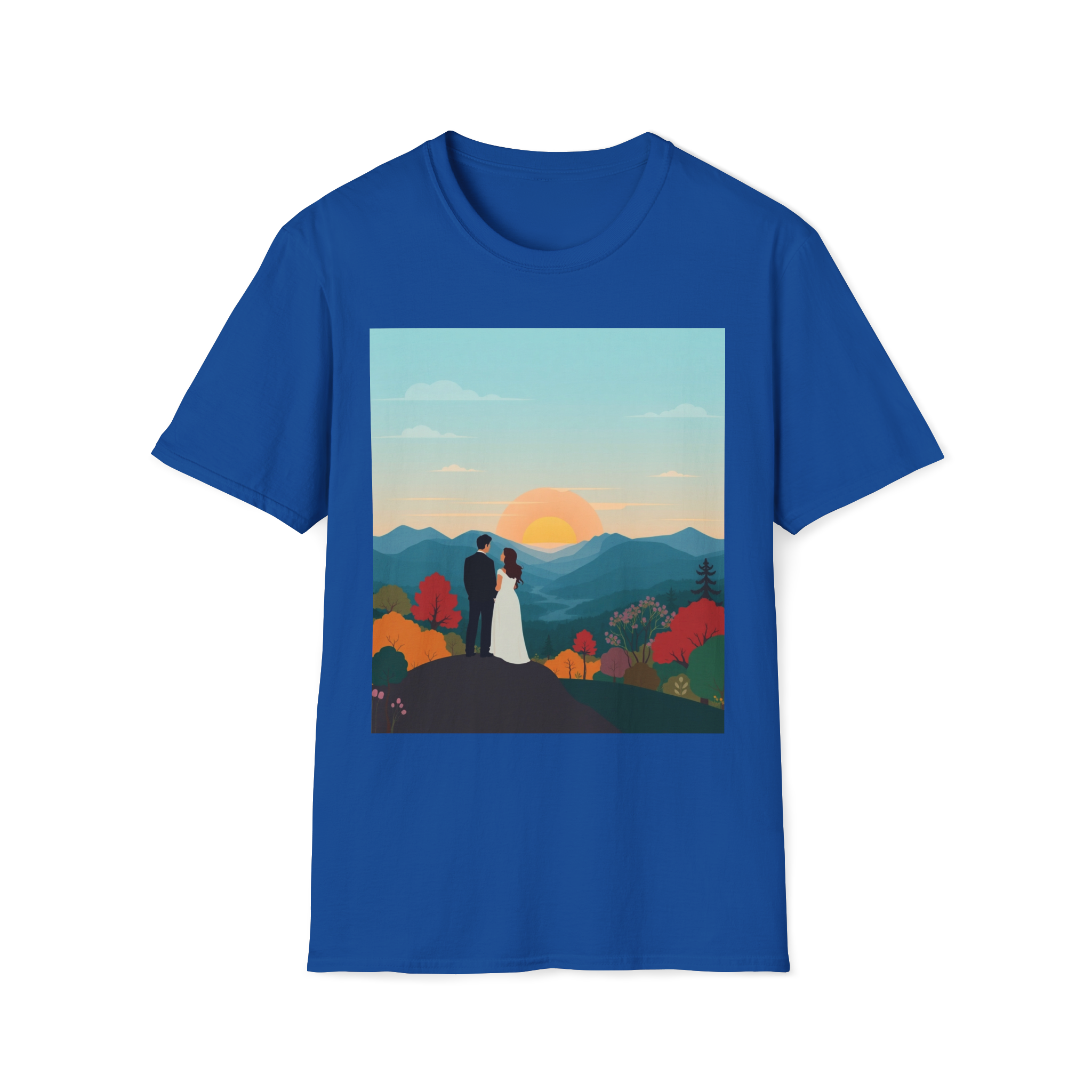 Romantic Sunset Couple Art T-Shirt – Nature Adventure Top