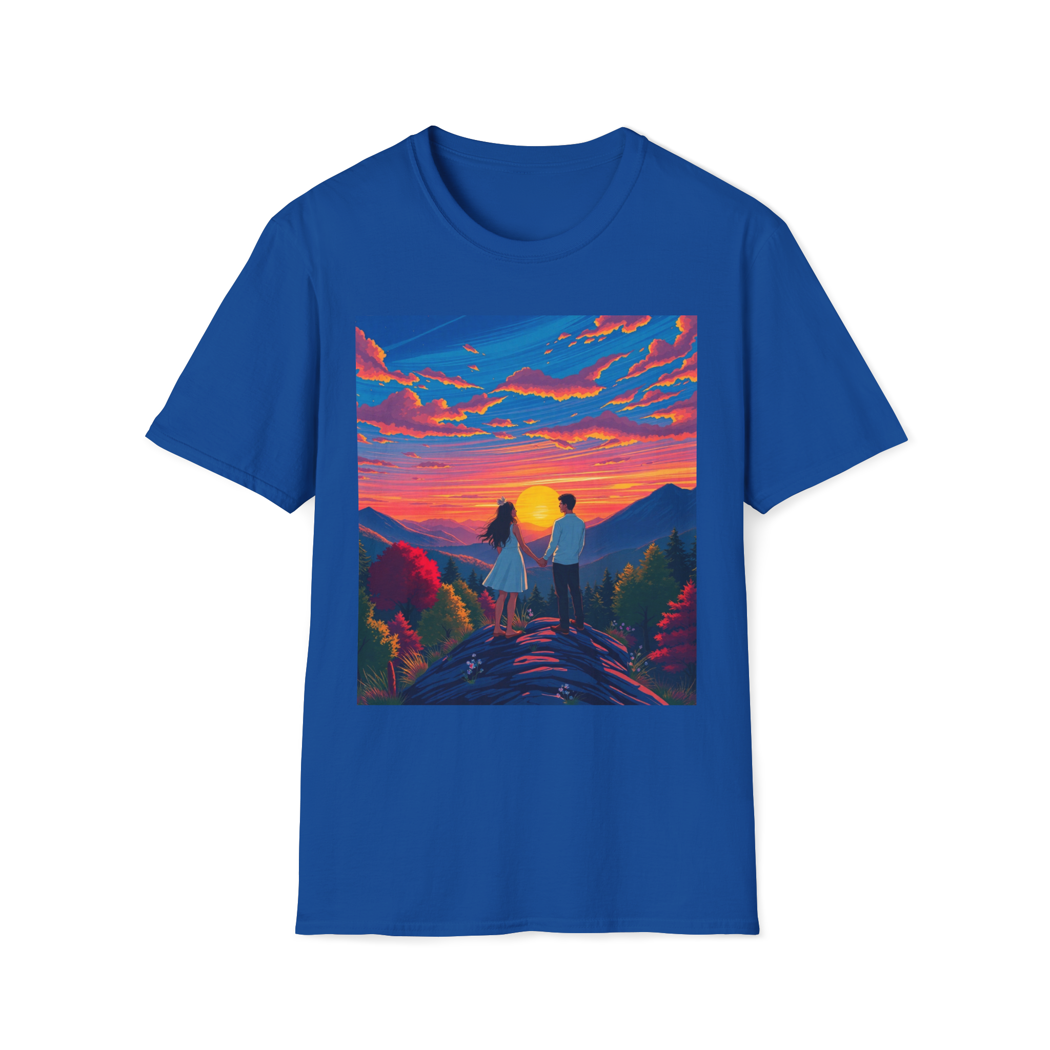 Sci-Fi Romantic Mountain Couple T-Shirt – Galaxy Love Tee.