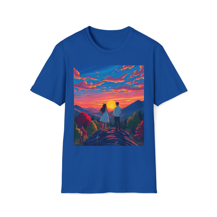 Sci-Fi Romantic Mountain Couple T-Shirt – Galaxy Love Tee.